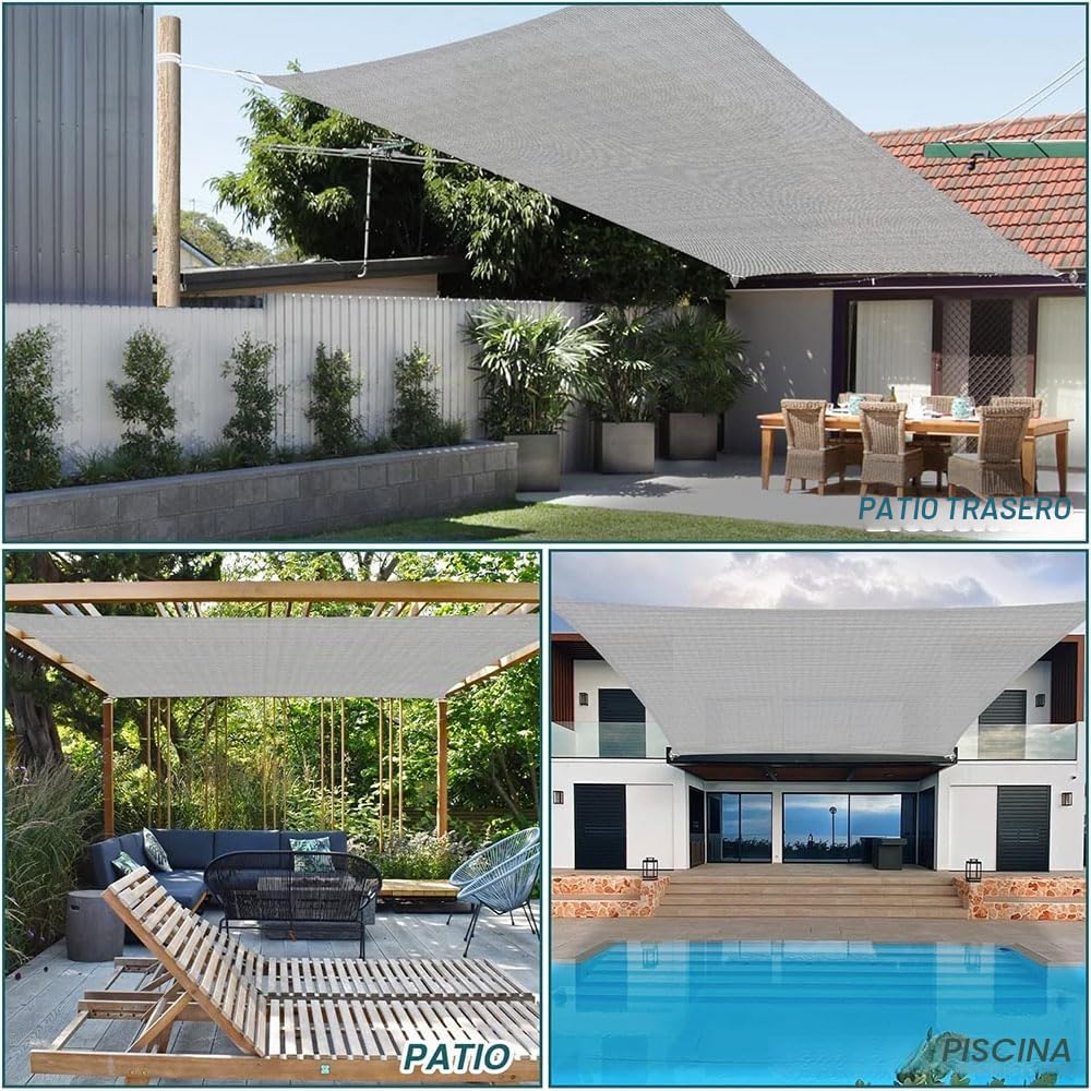 Toldo Impermeable de 2 x 3 m con fijación, toldo Rectangular con Ojales, para balcón, protección UV, protección Solar, Resistente a la Intemperie, para terraza, jardín, Piscina