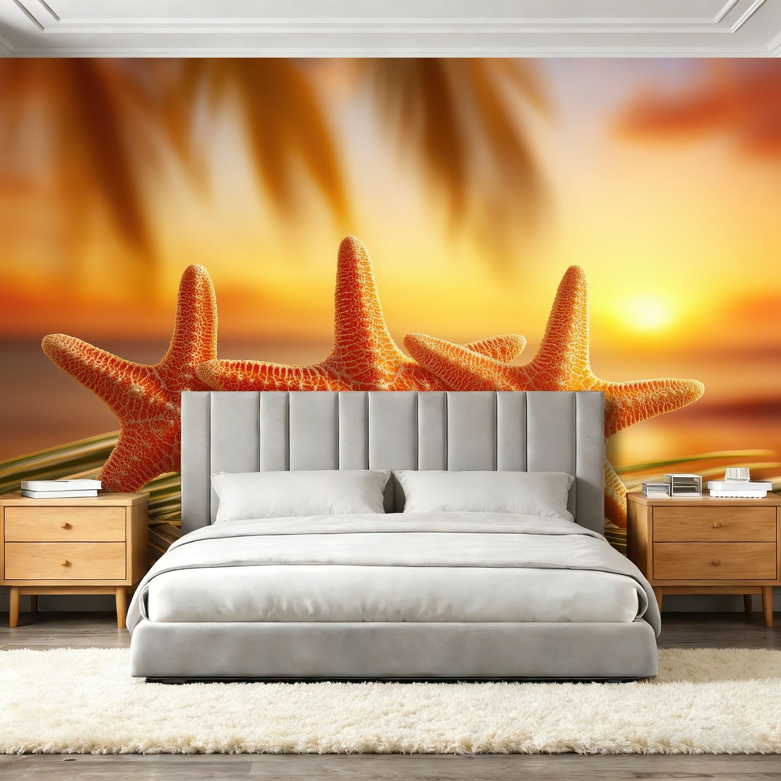 Fototapeta Naturalna Rozgwiazda Liście Palmowe Kolor Pomarańczowy Tapeta z włókniny Dekoracja Salon Sypialnia Biuro, 400 x 280 cm