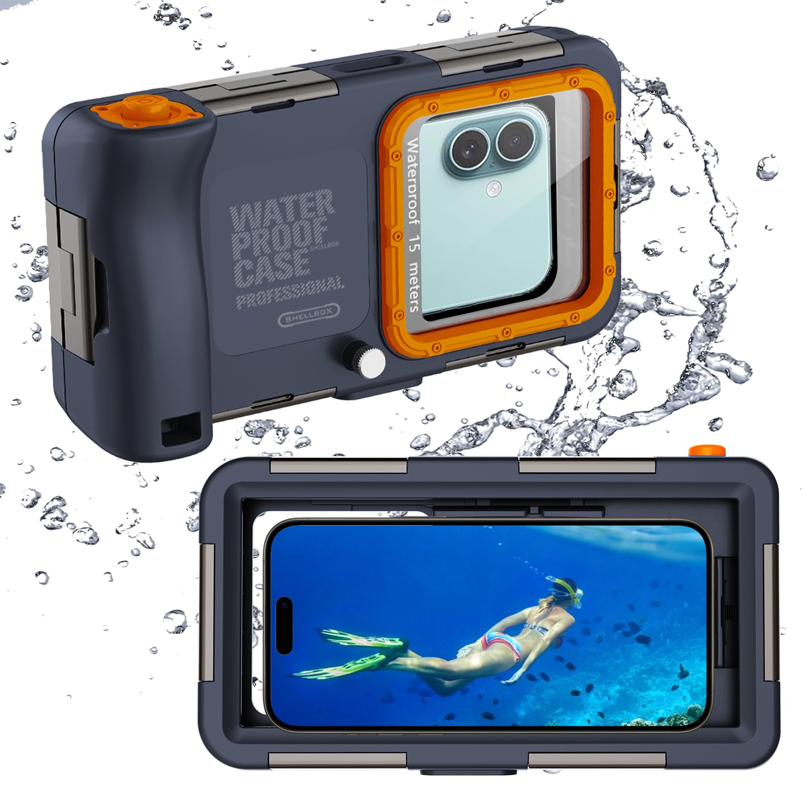 Unterwasser-Tauch-Handyhülle für iPhone 17/16/15/14/13 Pro Max, IP68, 15 m | 15 m tiefes Tauchen, stoßfest, staubdicht, mit Umhängeband, zum Schnorcheln, Tauchen, Schwimmen
