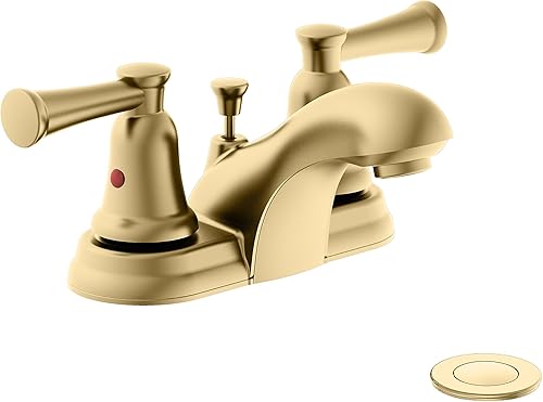 Miniatura 1 de Vetta - Grifo de baño central de 4 pulgadas, 2 manijas con varilla de elevación (oro mate)