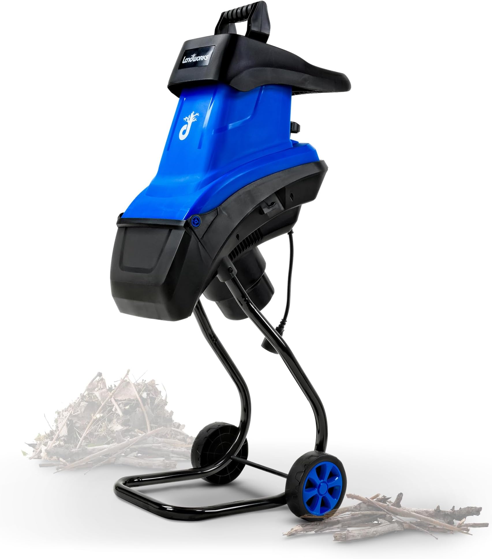 Landworks Wood Chipper Shredder Electric Light Duty 17:1 Reduction 15-Amp 1800 Watts 120VAC Dual Edge Blades for Lawn and Garden Use or Fire Prevention Building a Firebreak