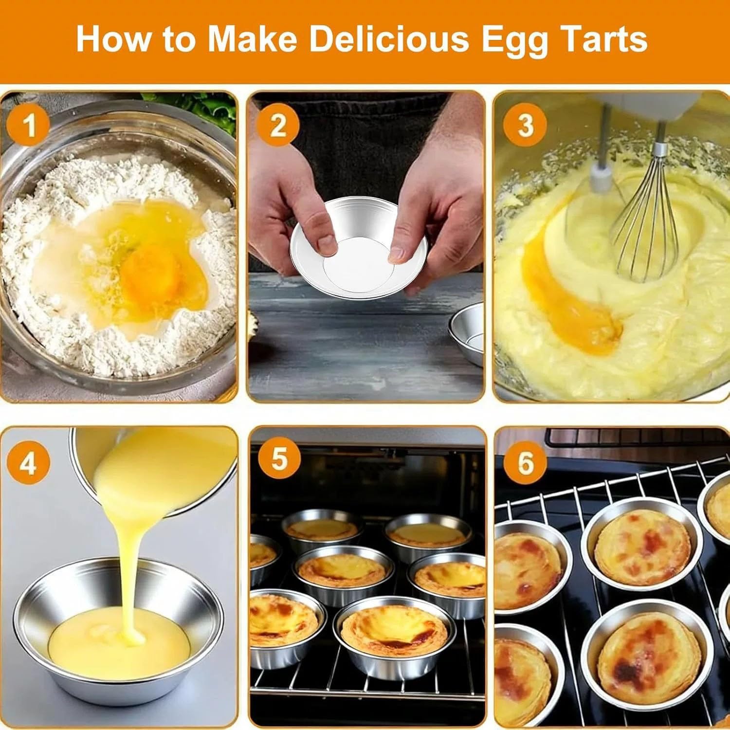 Lot de 60 moules à tarte réutilisables en aluminium anti-adhésif avec brosse à badigeonner en silicone pour tartes aux œufs, puddings et mini desserts