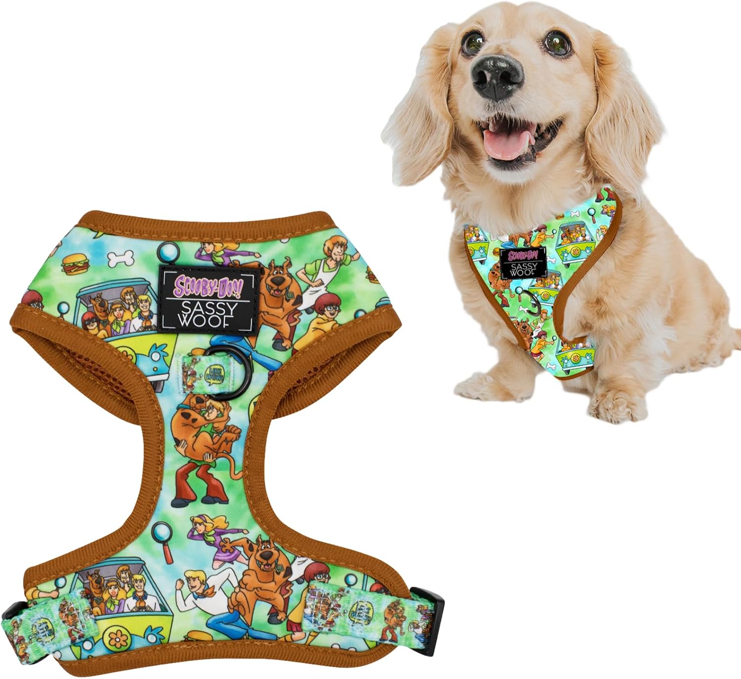 Sassy Woof Dog Adjustable Harness - Scooby-Doo™ - XS, Breathable Mesh, No Pull Design with Two D-Rings, Patented Design, Perfect for Small Dogs and Puppies - Officially Licensed