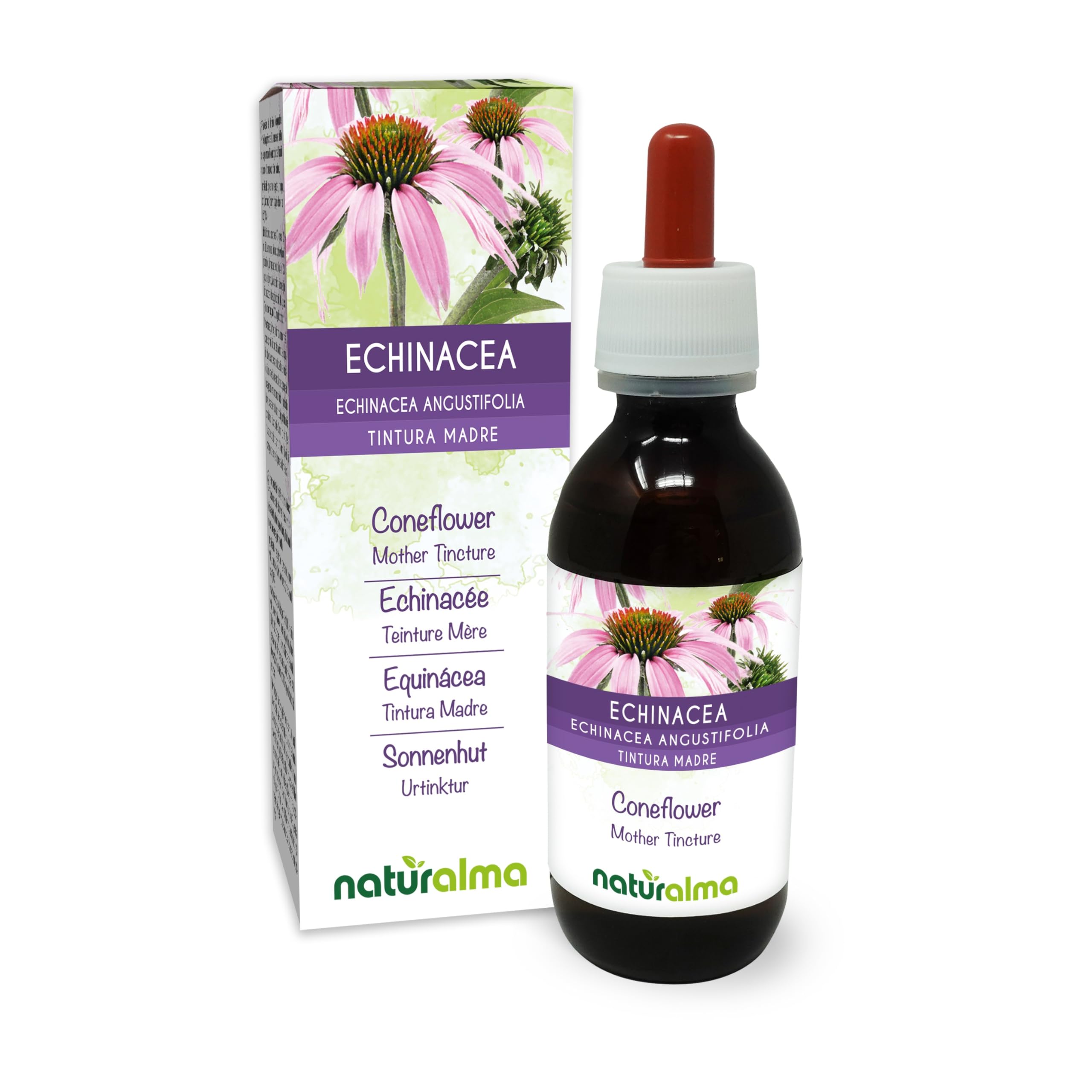 Échinacée (Echinacea angustifolia) racines Teinture Mère sans alcool Naturalma - Extrait liquide gouttes 120 ml - Complément alimentaire - Végétalien ou végan