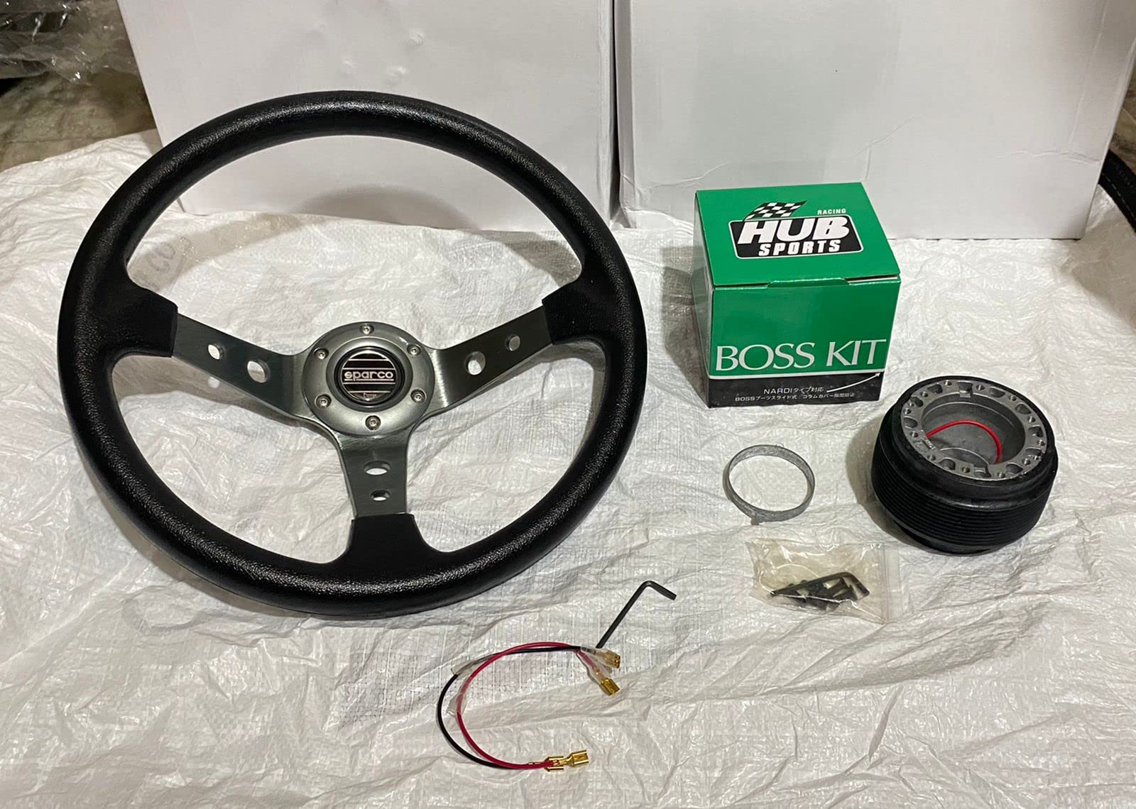 AUTO MT SPARCO 14INCH Universal Steering Wheel for Sports Car Look Rally Race Off Road with HUB BOSS KIT Free (Titanium Grey 14INCH + BOSS KIT HUB)