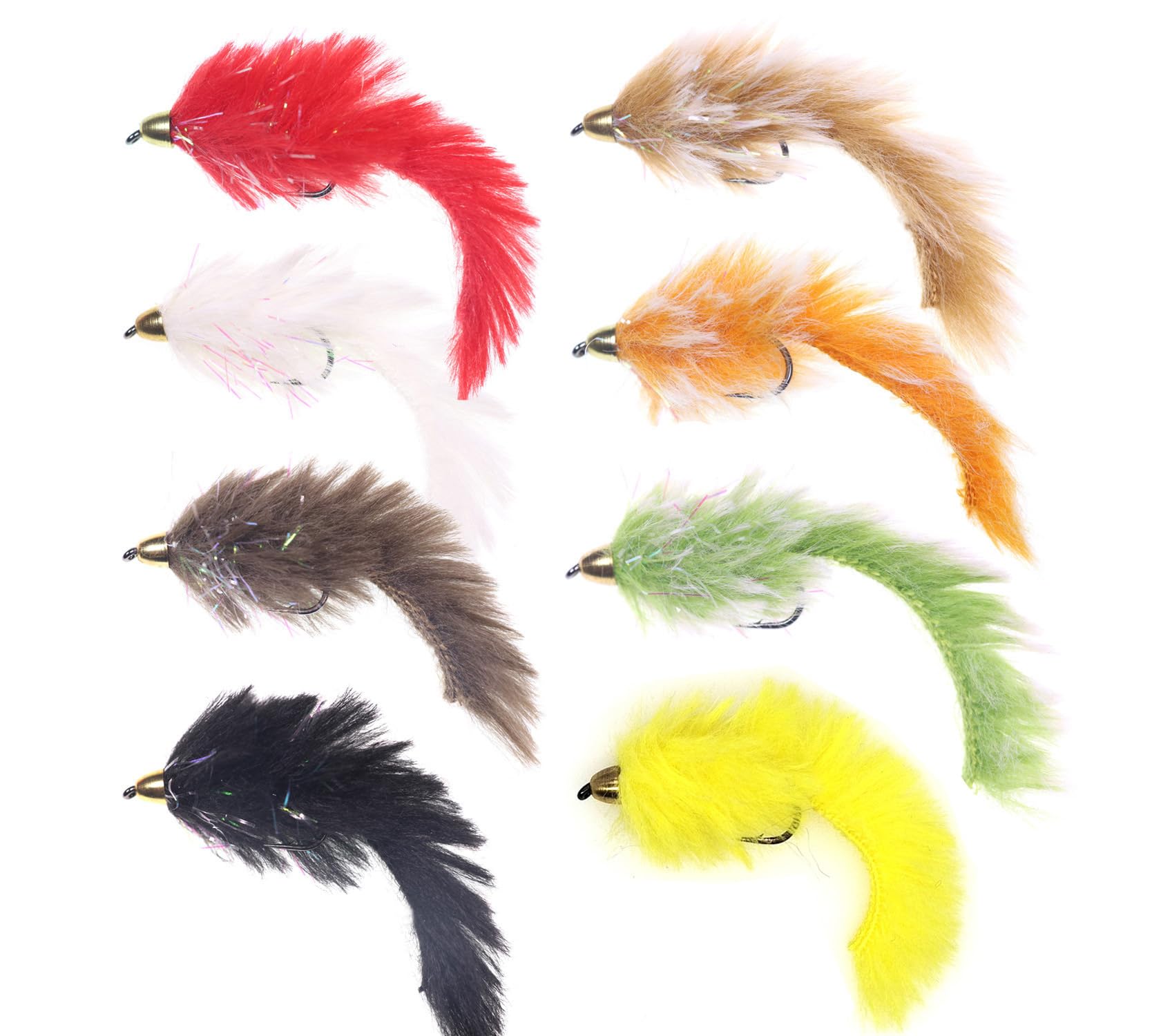 Pack of 8 Copper Conehead Black Red White Brown Zonker Fly Streamers Large Trout Bass Pike Fishing Bunny Tail Flies