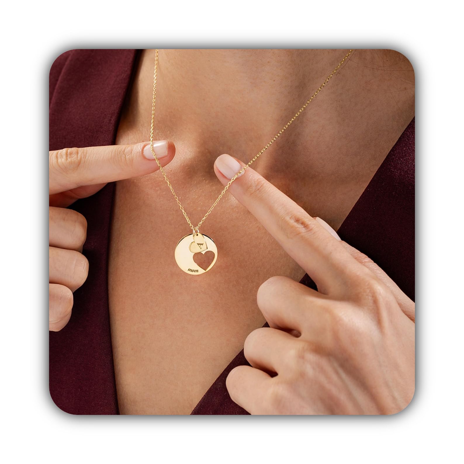 Personalizzato cuore disco collana su misura nome ciondolo con iniziale ciondolo inciso Cutout cuore gioiello in argento sterling oro rosa