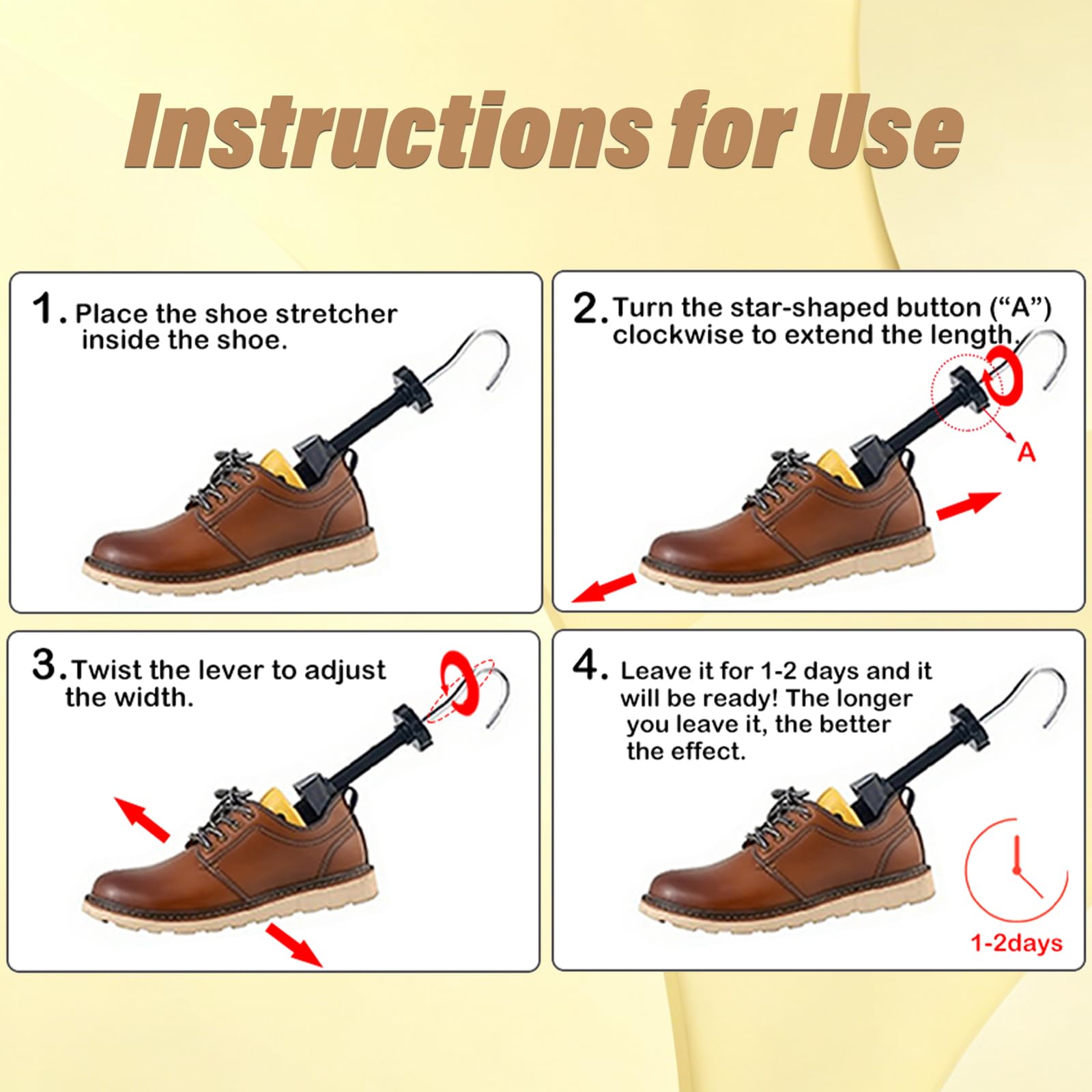 Estirador de zapatos de pies anchos, árboles de zapatos para hombres y mujeres, expansor de zapatos ajustable de 4 vías