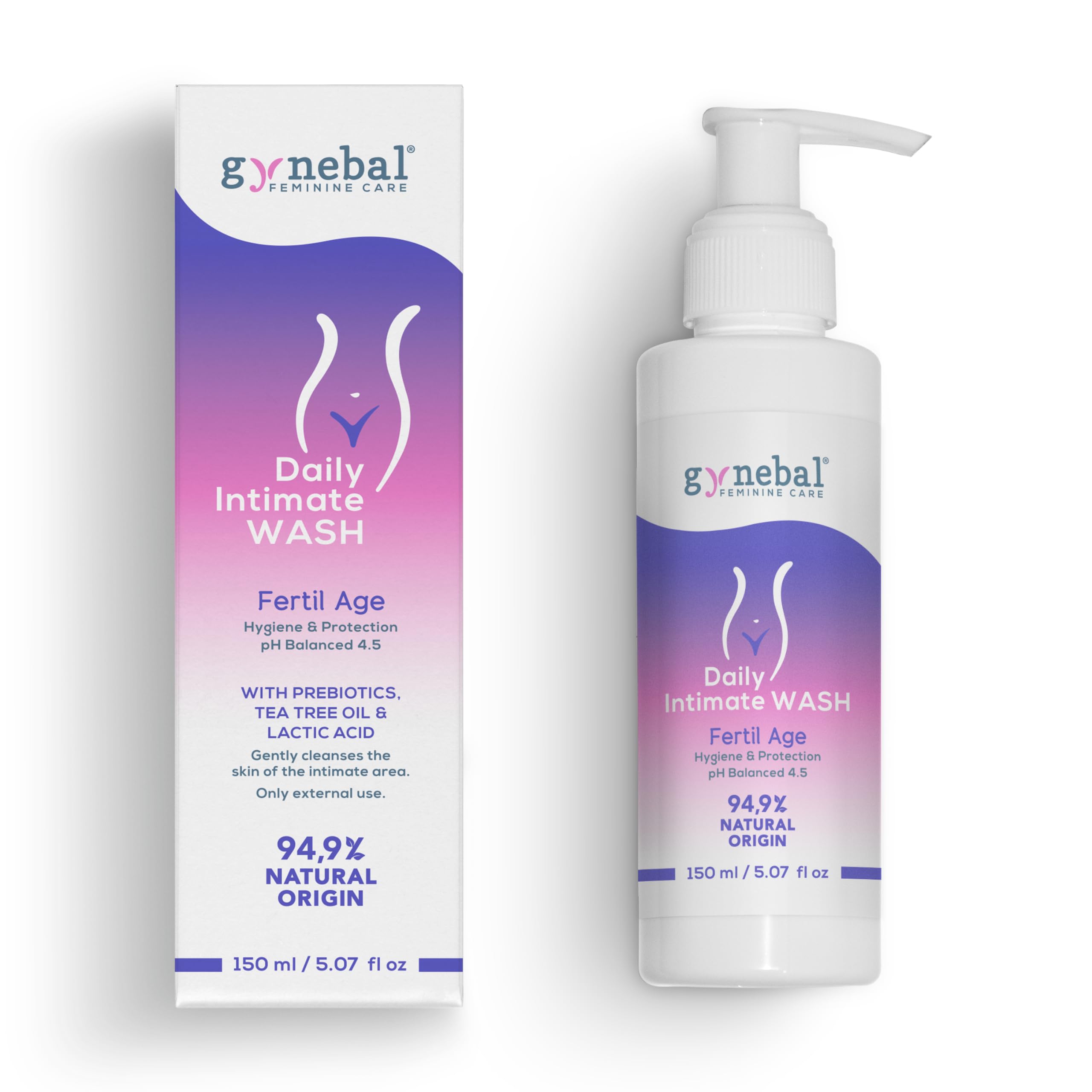 GYNEBAL detergente intimo donna tea tree oil con PH 4,5 con COMPLESSO PREBIOTICO adattato all'età fertile - Sapone intimo LENITIVO e PURIFICANTE per igiene intima quotidiana - 150 ml