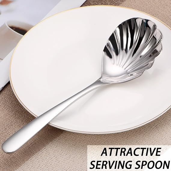 Large Serving Spoon,9 Serveware Spoons Set,Stainless Steel Catering Serving Utensils for Party Buffet Dinner Banquet Cooking Kitchen Basics,Dishwasher Safe(Silver)