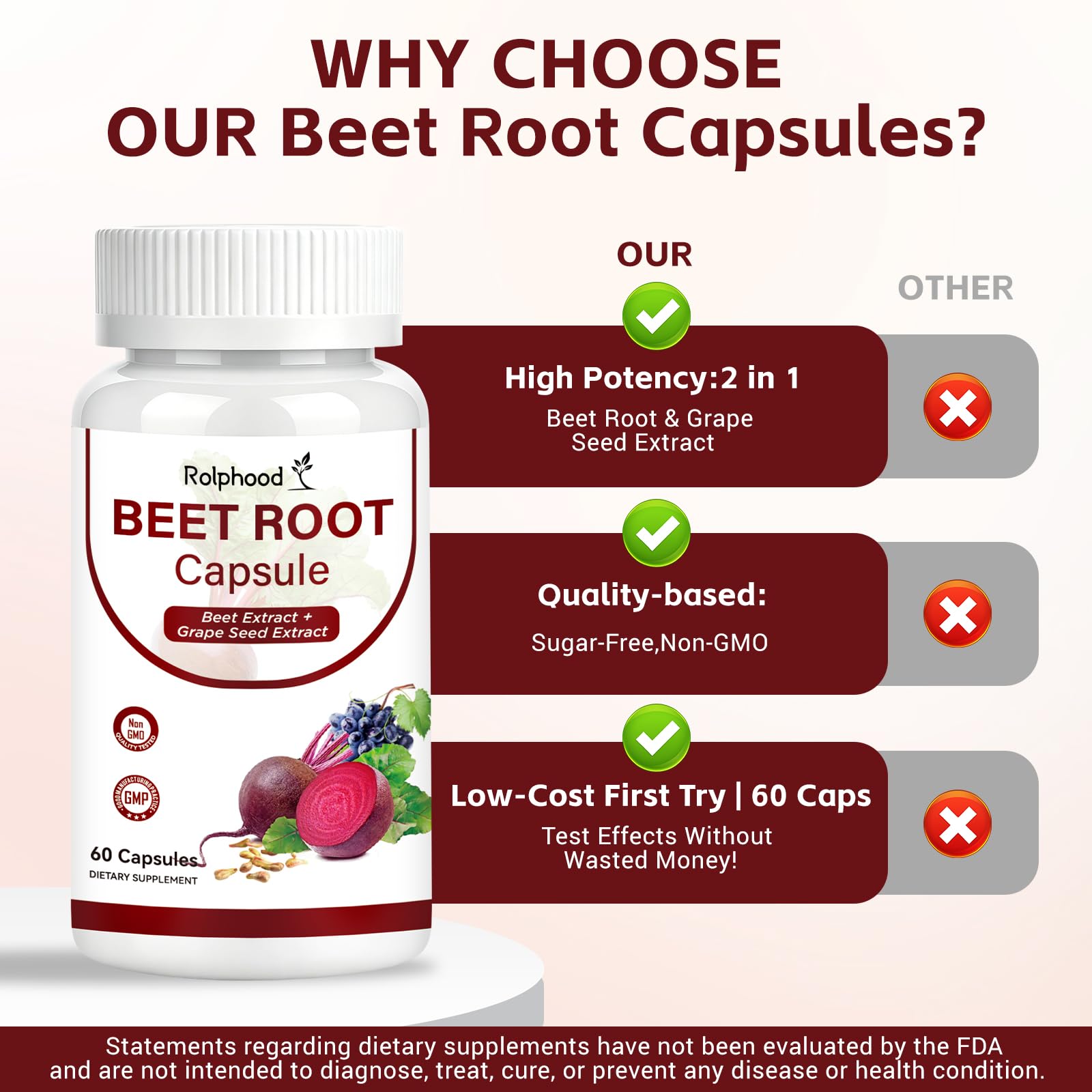 2 in 1 Organic Beet Root + Grape Seed Extract, Beet Root Capsules, Pure, Non-GMO & Gluten Free, 60 Beetroot Powder Capsules Supplement — Amazon image 3