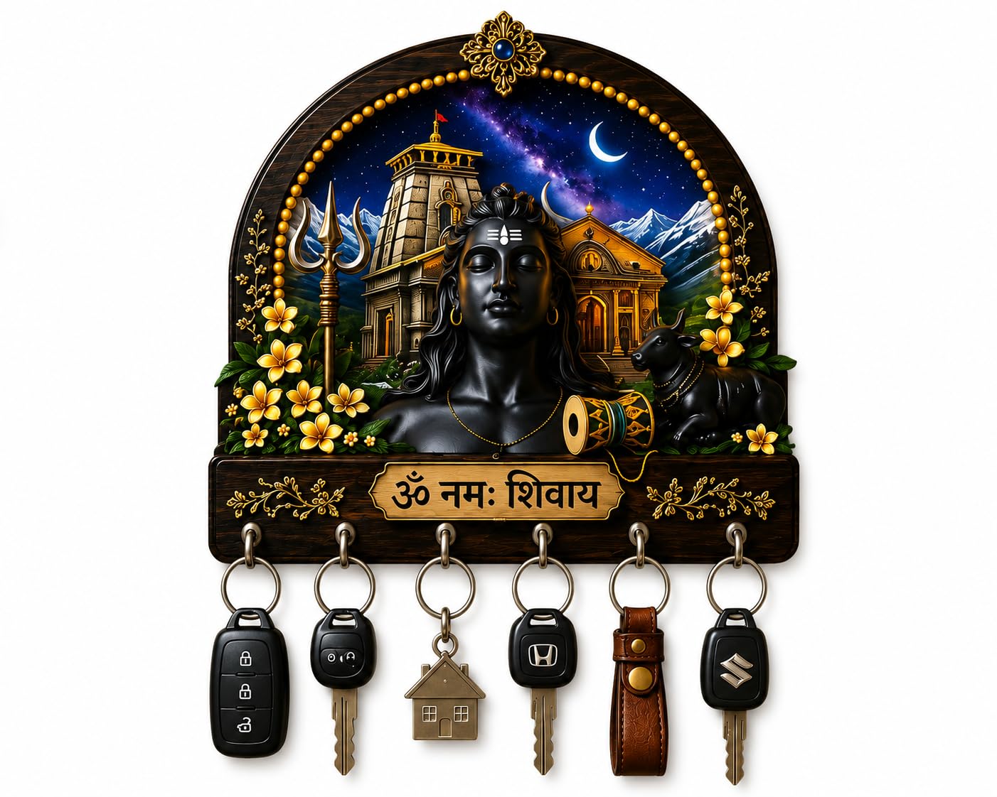Mahadev Wooden Key Holder for Home Entrance | Wooden Wall Decor | Multiple Key Hooks | Easy Wall Mount | Home Entrance | Spiritual Design-image-12