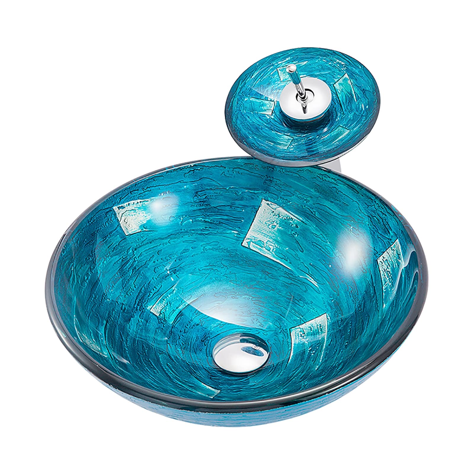 Vasque de salle de bain au-dessus du comptoir en verre artistique bleu pour votre suite parentale