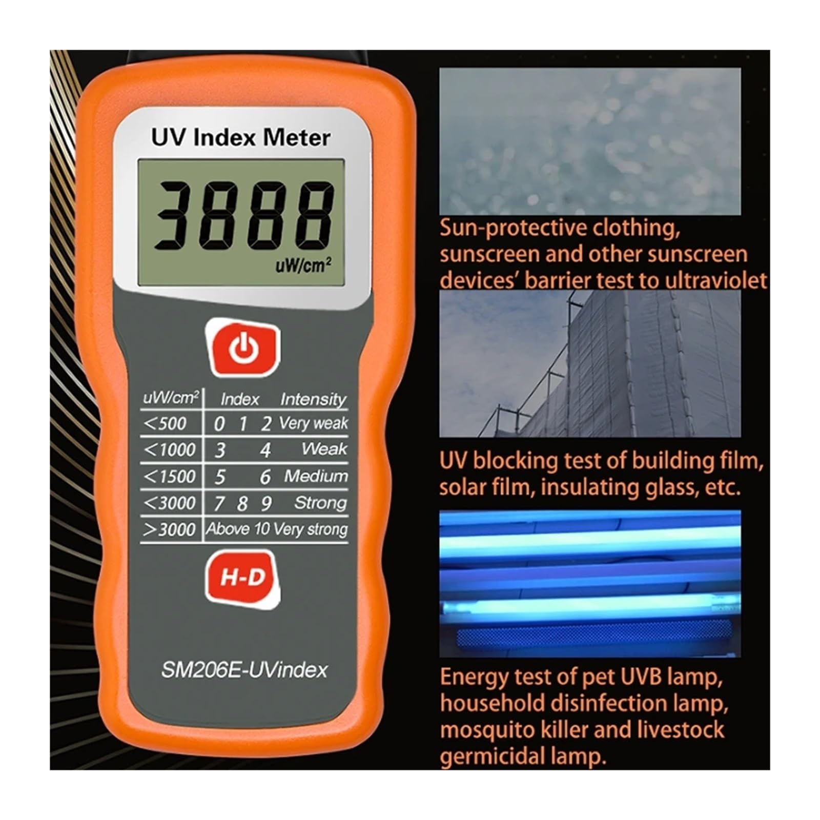 Medidor UVB Digital Medidor de índice UV Digital portátil, Detector Rendimiento Bloqueo radiación Ultravioleta, Intensidad irradiación Rayos UVA y UVB en la luz Solar