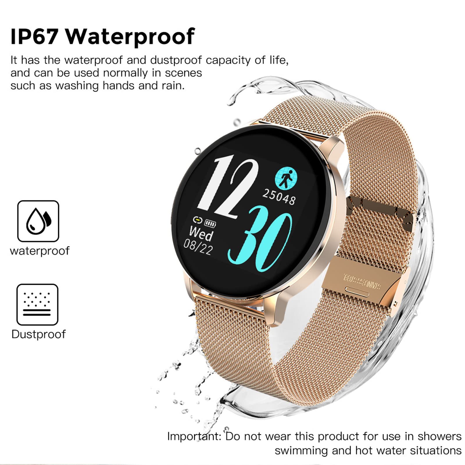 Damski wodoodporny inteligentny zegarek, 1,3'' pełny dotykowy zegarek fitness ze śledzeniem zdrowia kobiet, pulsometr, sportowy smartwatch outdoorowy do telefonów z systemem Android iOS, czarny