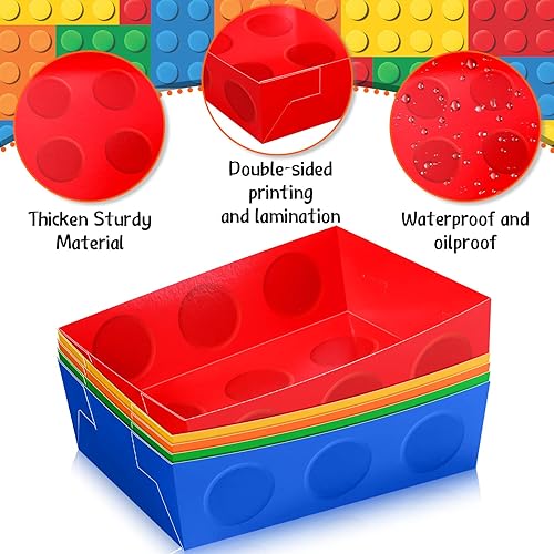 Miniatura 5 de Hoolerry 25 bandejas de papel de 5 libras de bloques de construcción para fiestas, bandejas de papel de ladrillo grande para fiestas temáticas de
