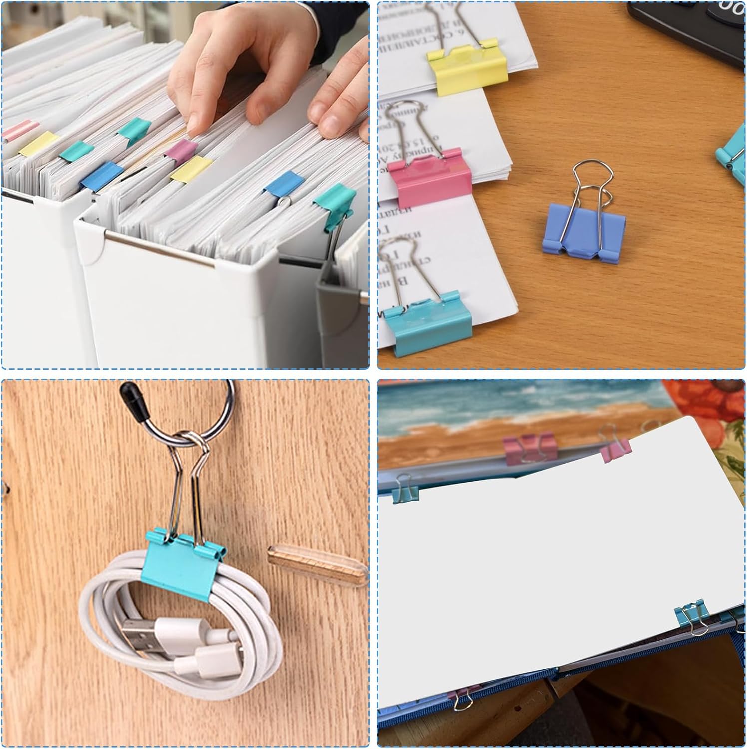 Colorful Binder Clips, Assorted Sizes Metal Paper Clips, Strong-Binder