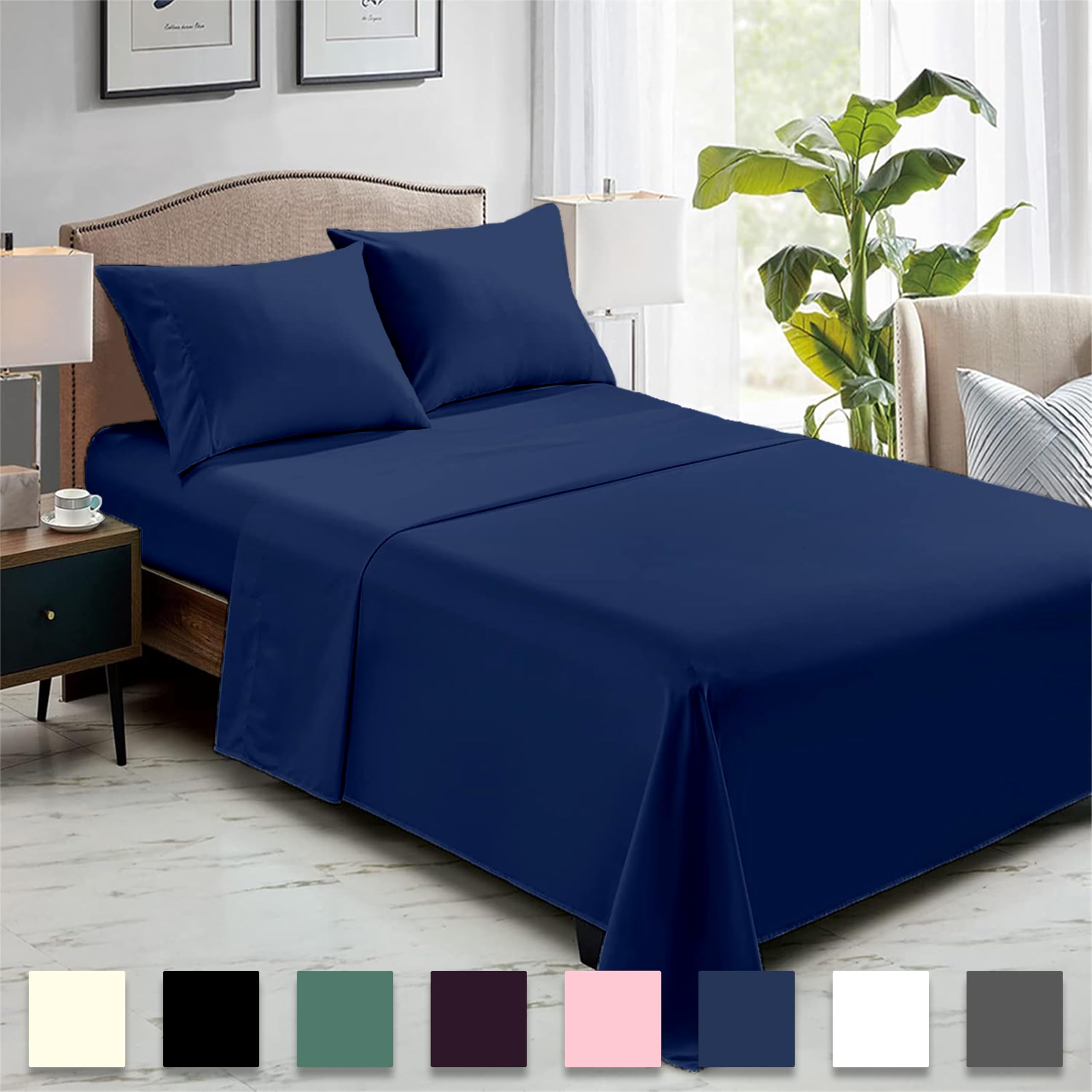 Rohi Navy Super King Flat Sheet Microfibre, Ultra-Soft, Durable