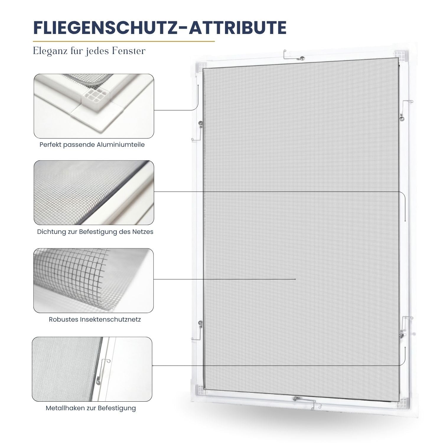 Rollmayer Fliegengitter Fenster Aluminiumrahmen Insektenschutz Fenster Selbstbausatz zuschneidbar stabiles Aluminium Moskitonetz Fliegenschutz einfache Montage (Weiß - 100 x 120 cm - BxH)