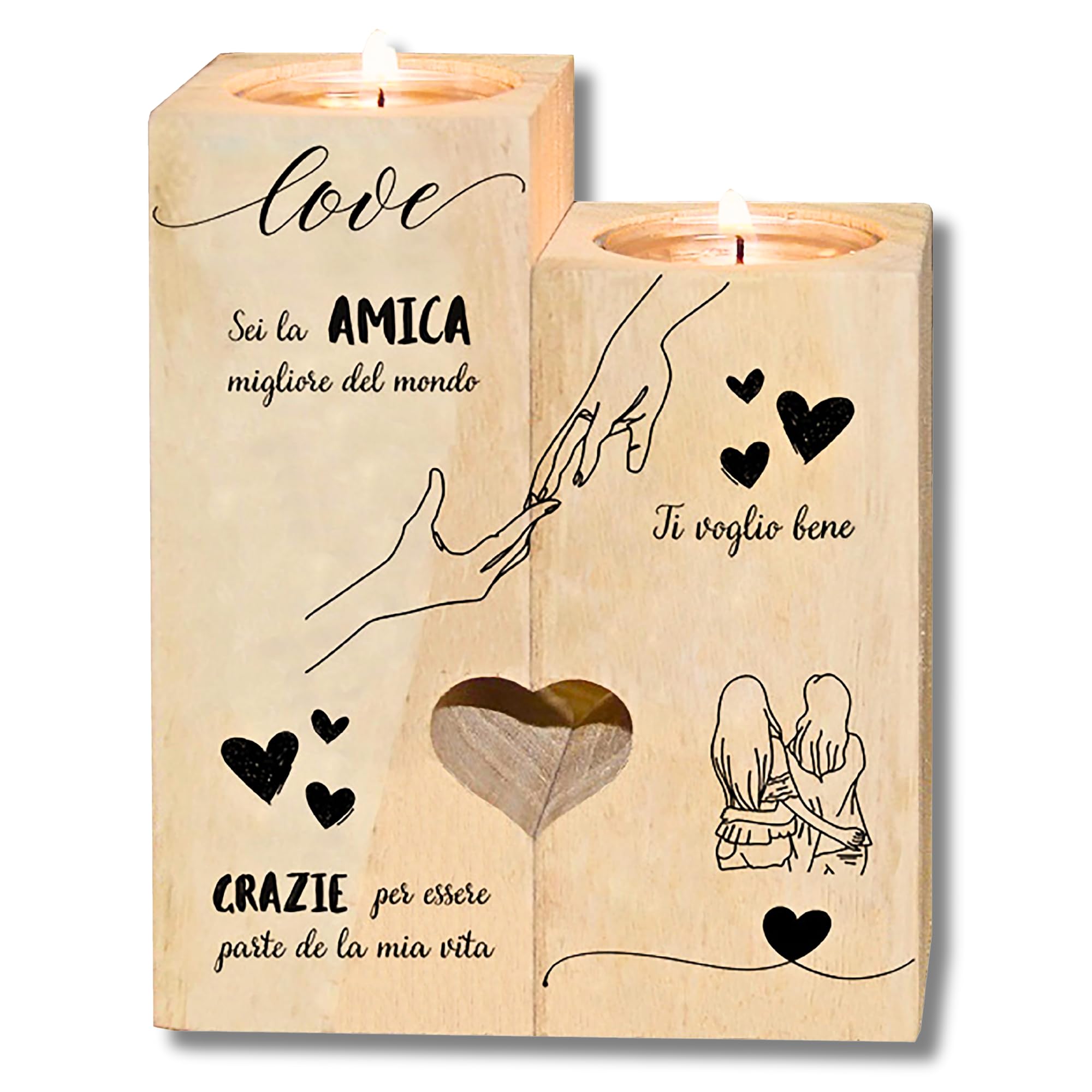 Portacandele In Legno A Forma Di Cuore Regalo Personalizzato Per Lei - Set Da 2 Pezzi - 4