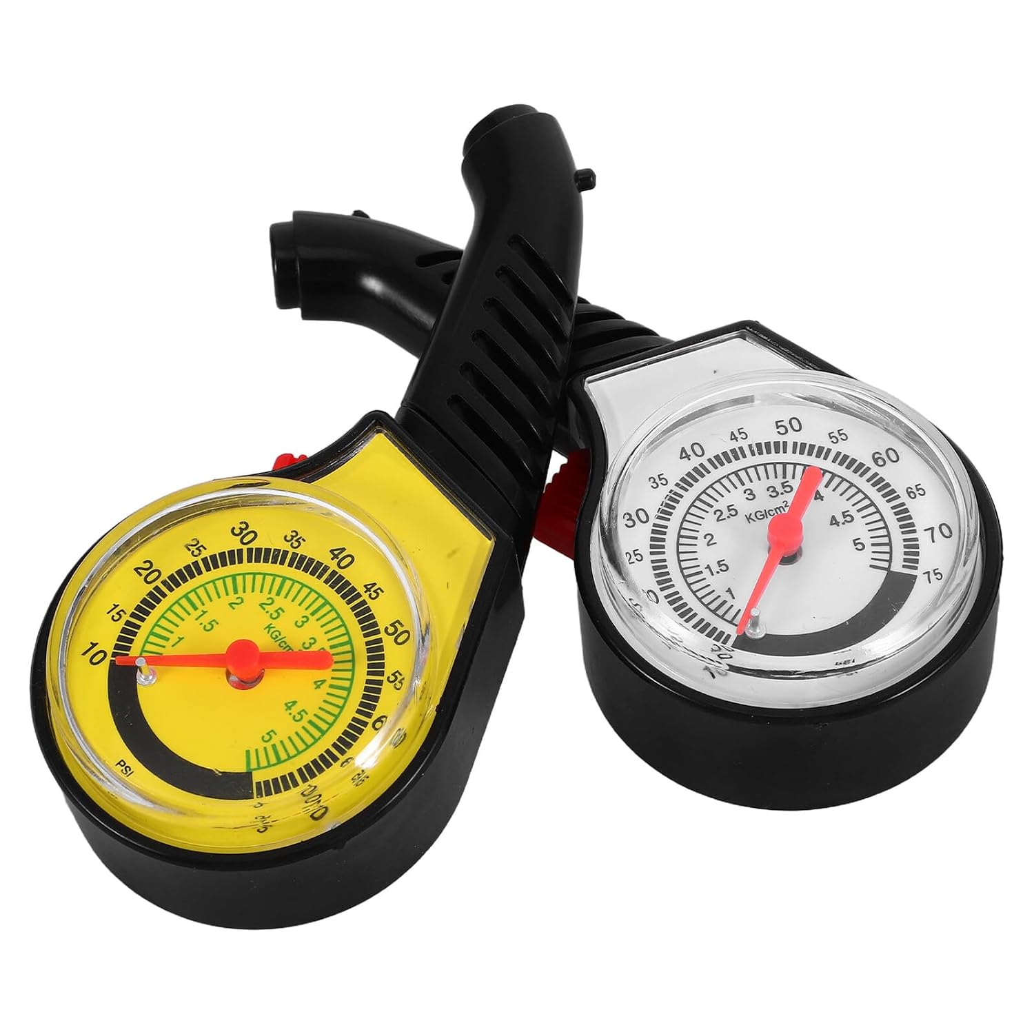 Kichvoe 4 Pieces Car Tire Pressure Gauge Set Plastic Tire Pressure Tester with White and Yellow Dials High Precision