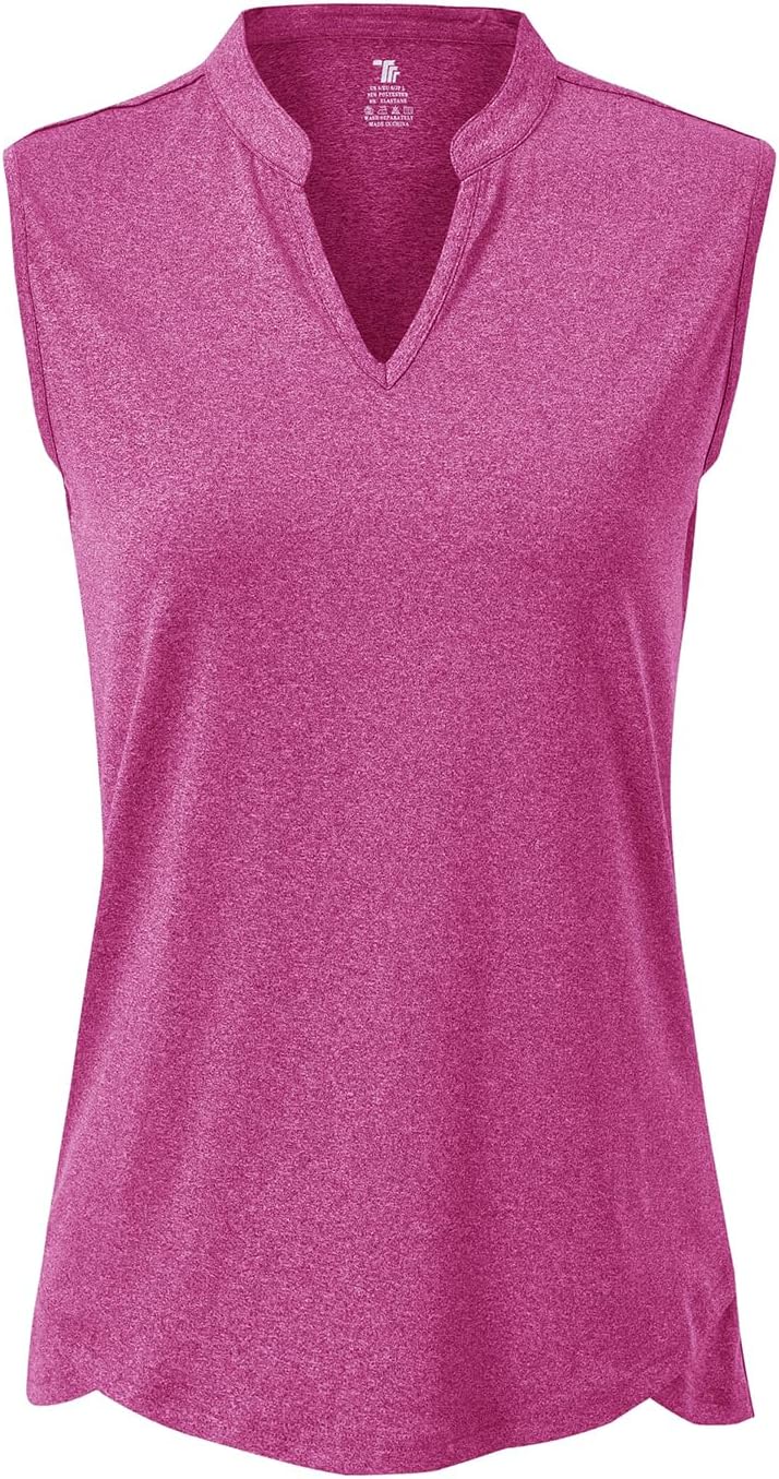 BASUDAM Women's Sleeveless Golf Polo Shirts V-Neck Collarless Tennis Running T-Shirts Quick Dry - Image 2