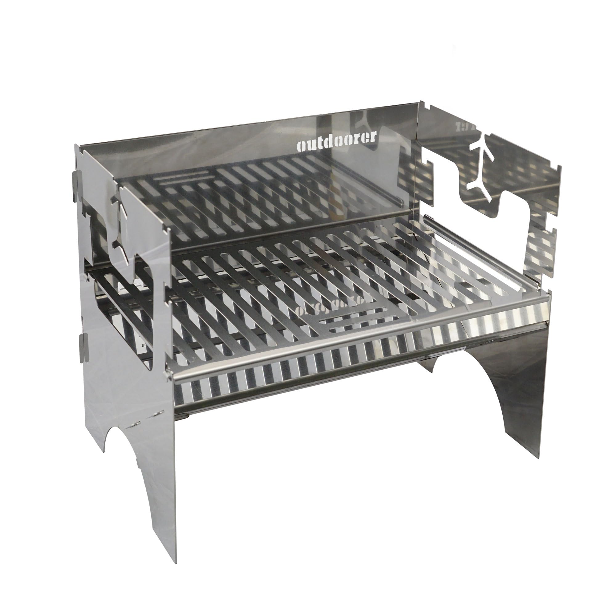 outdoorer AlpenFlare Light Grill – mobilny, składany grill ze stali nierdzewnej na węgiel drzewny z Austrii, grill kempingowy do trekkingu, ogrodu, na festiwale, Vanlife, BBQ i nad jeziorem