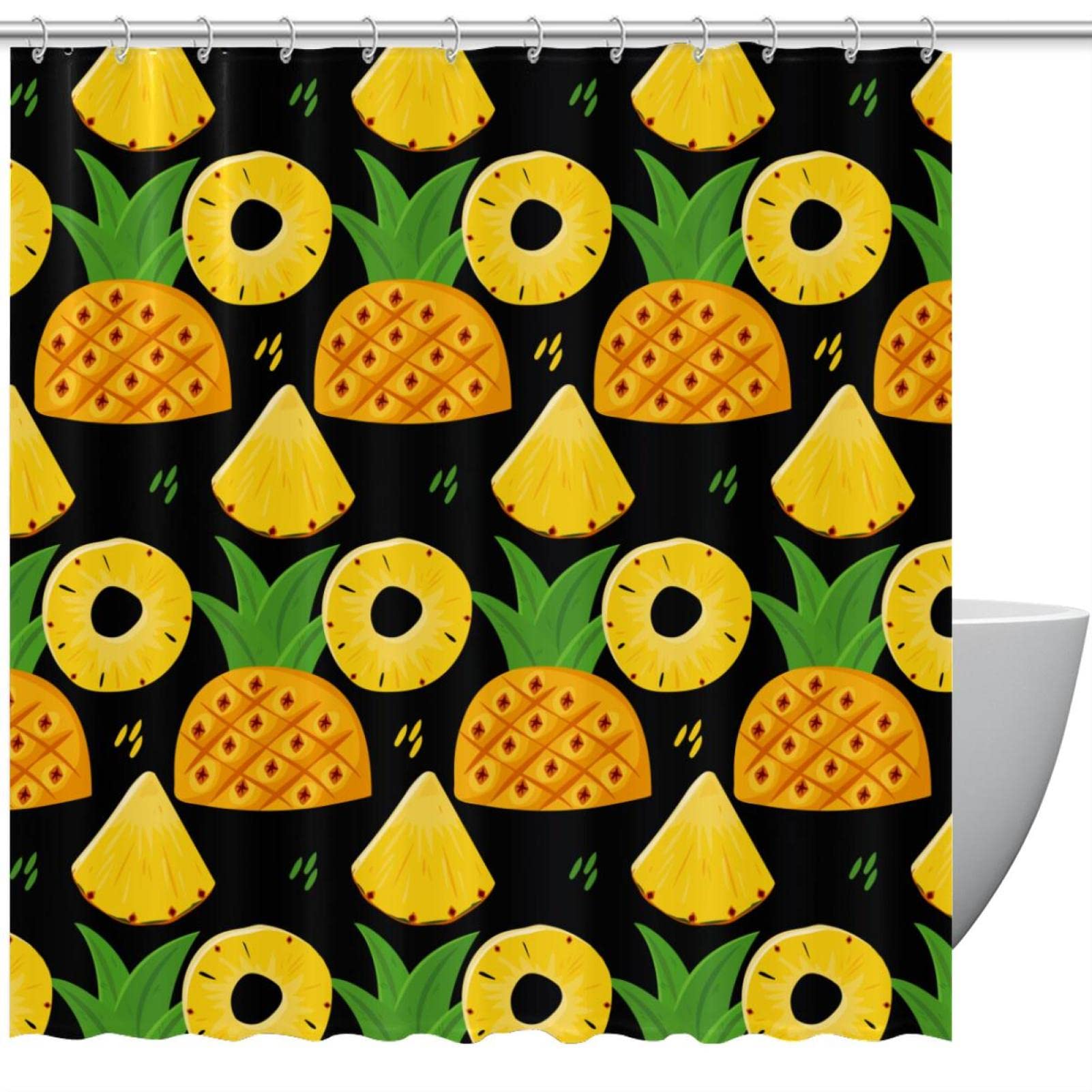 Rideau de douche noir kiwi jaune au design graphique élégant