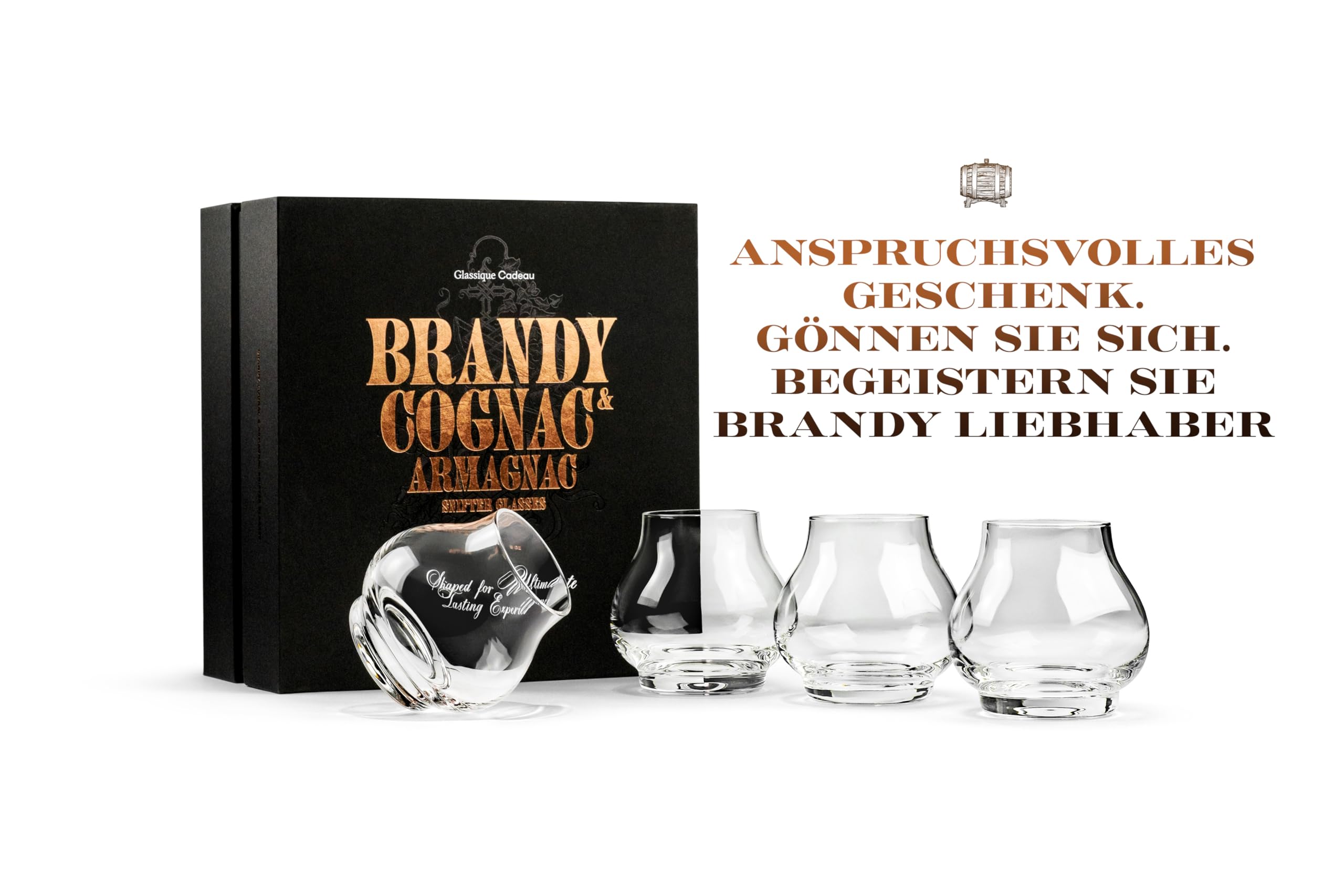 GLASSIQUE CADEAU Kleine 240 ml Brandy und Cognac Professionelle Tasting und Nosing Gläser | 4er Set | Kristall Spülmaschinenfest Cognacschwenker Ohne Stiel | Cognacgläser Geschenkset
