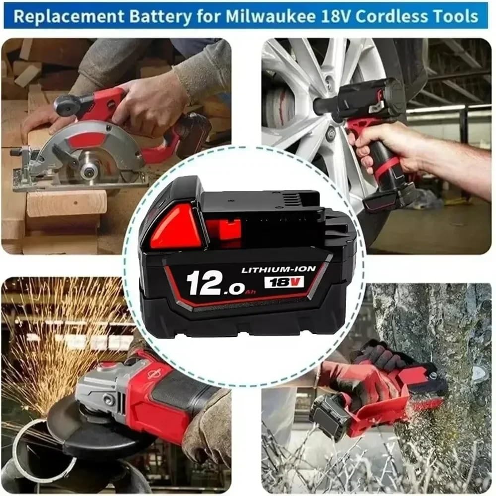Compatibile con Milwaukee M18 48-11-1815 48-11-1850 2646-20 2642-21ct servizio M18 XC Caricabatteria positivo for batteria al litio 18V 12000mAh(MWQ 12AX2)
