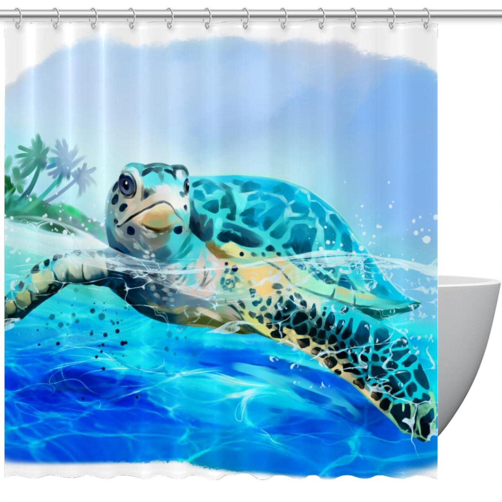 Rideau sans odeur Tortue de mer Blue Ocean pour douche et baignoire