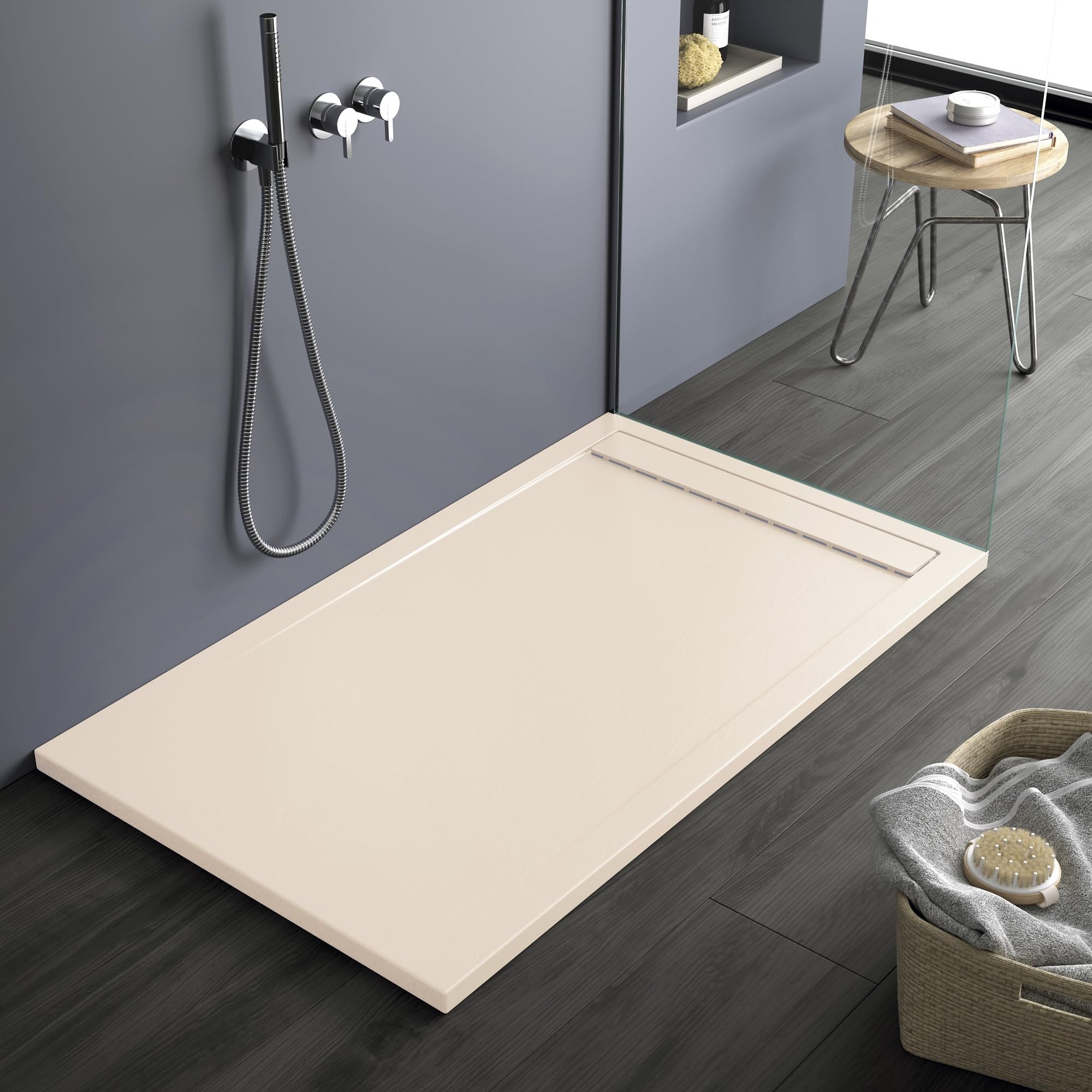 Receveur de douche en marbre Lisbonne 80x120 cm crème pour douche senior