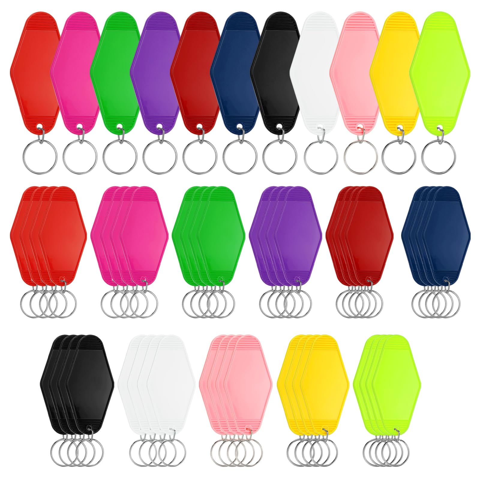 Rebower 55 Pcs Blank Hotel Keychain Tags - 11 Colors Vintage Motel Key Tag Plastic Rhombus Keychain with Key Ring,[for Vinyl DIY Crafts Car Ornament Sublimation Luggage Label]