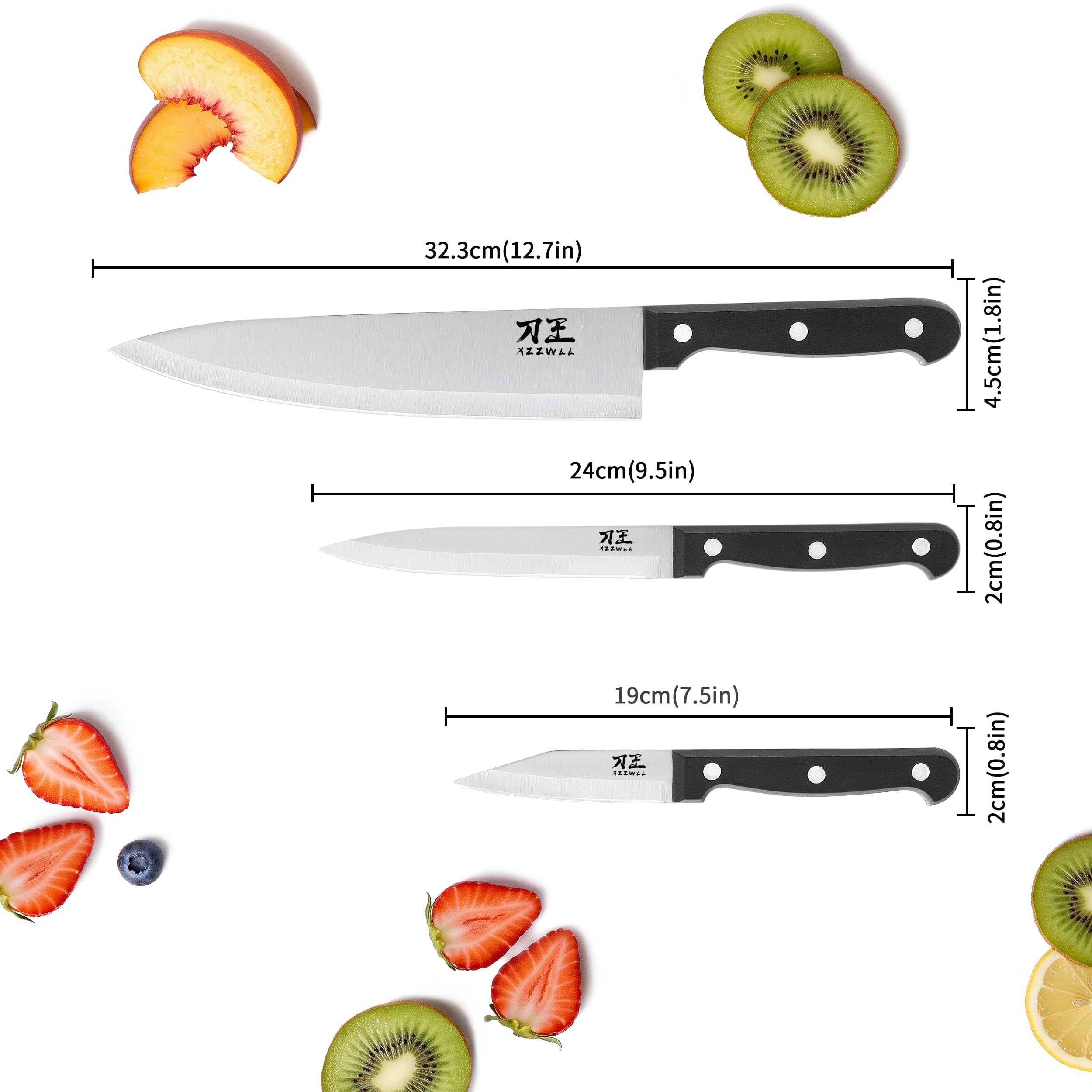 3 Piece Chef Knife Set with Sheaths - Premium Kitchen Knives -2