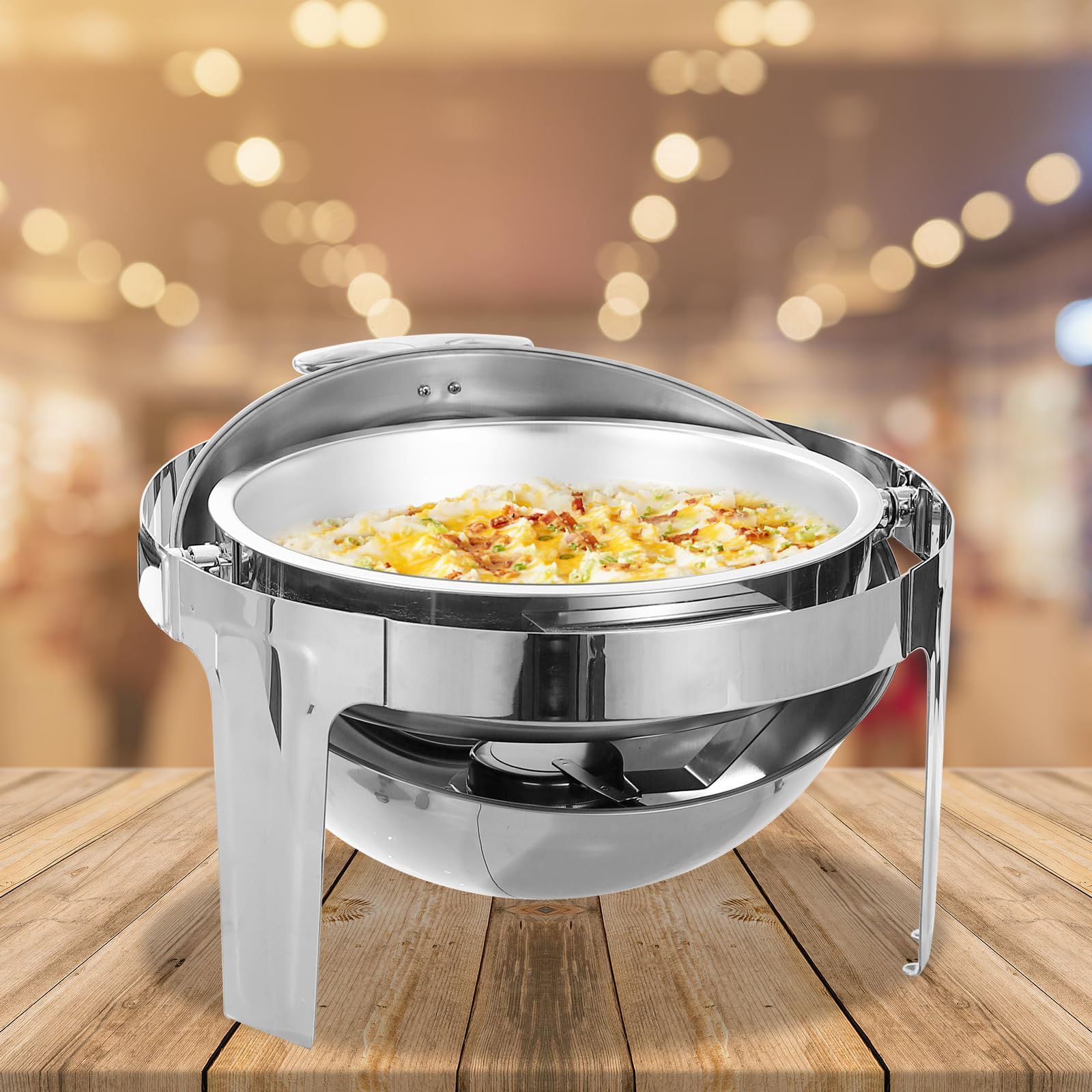 Juego De Buffet De Plato De Chafing De 6 L, Tapa Enrollable Redonda De Acero Inoxidable, Comida Comercial para Catering Servidores De Buffet Rodantes