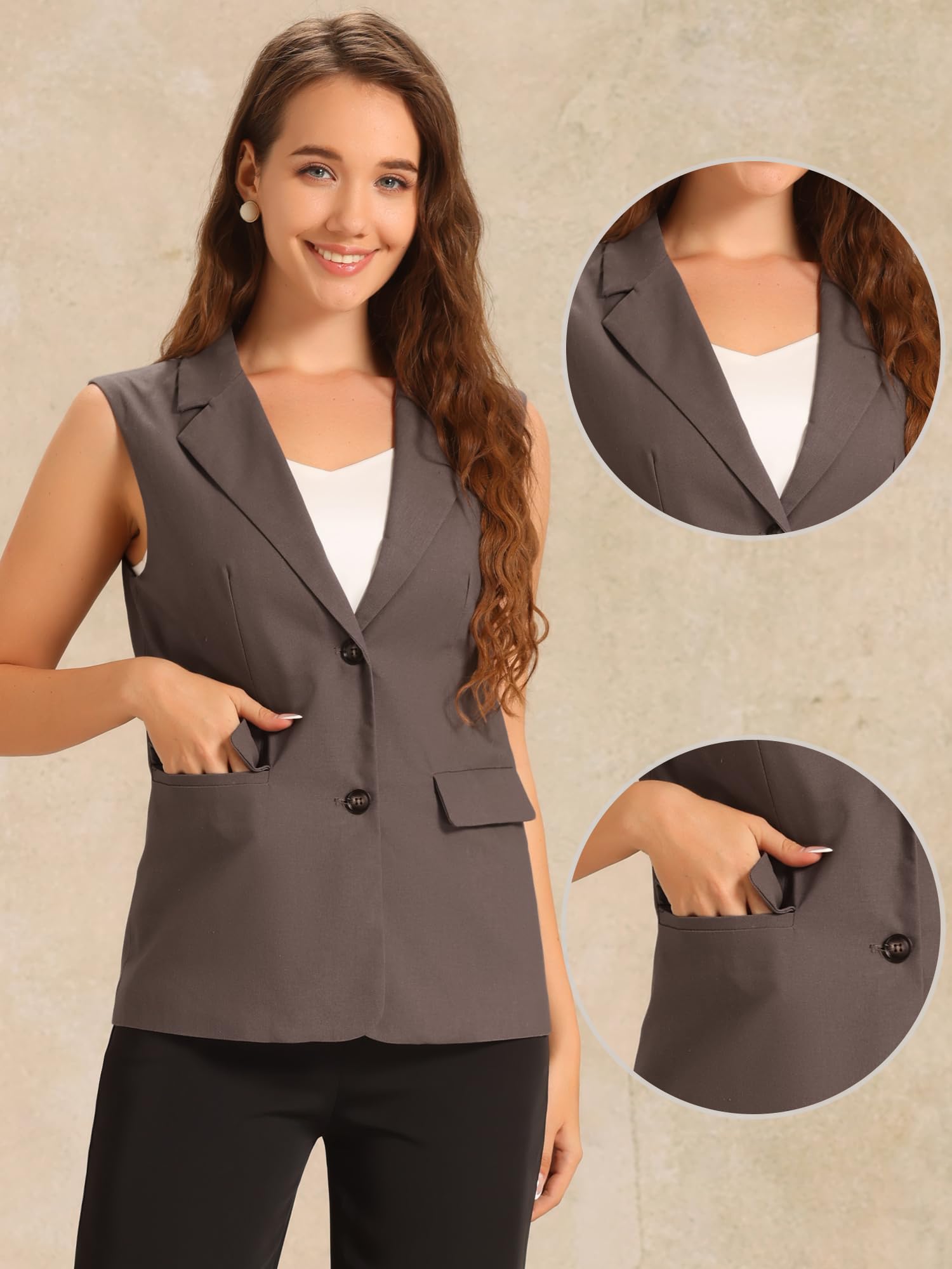 Allegra K Gilet Tailleur Donna Elegante Blazer Estivo Senza Manichea Ufficio in Lino