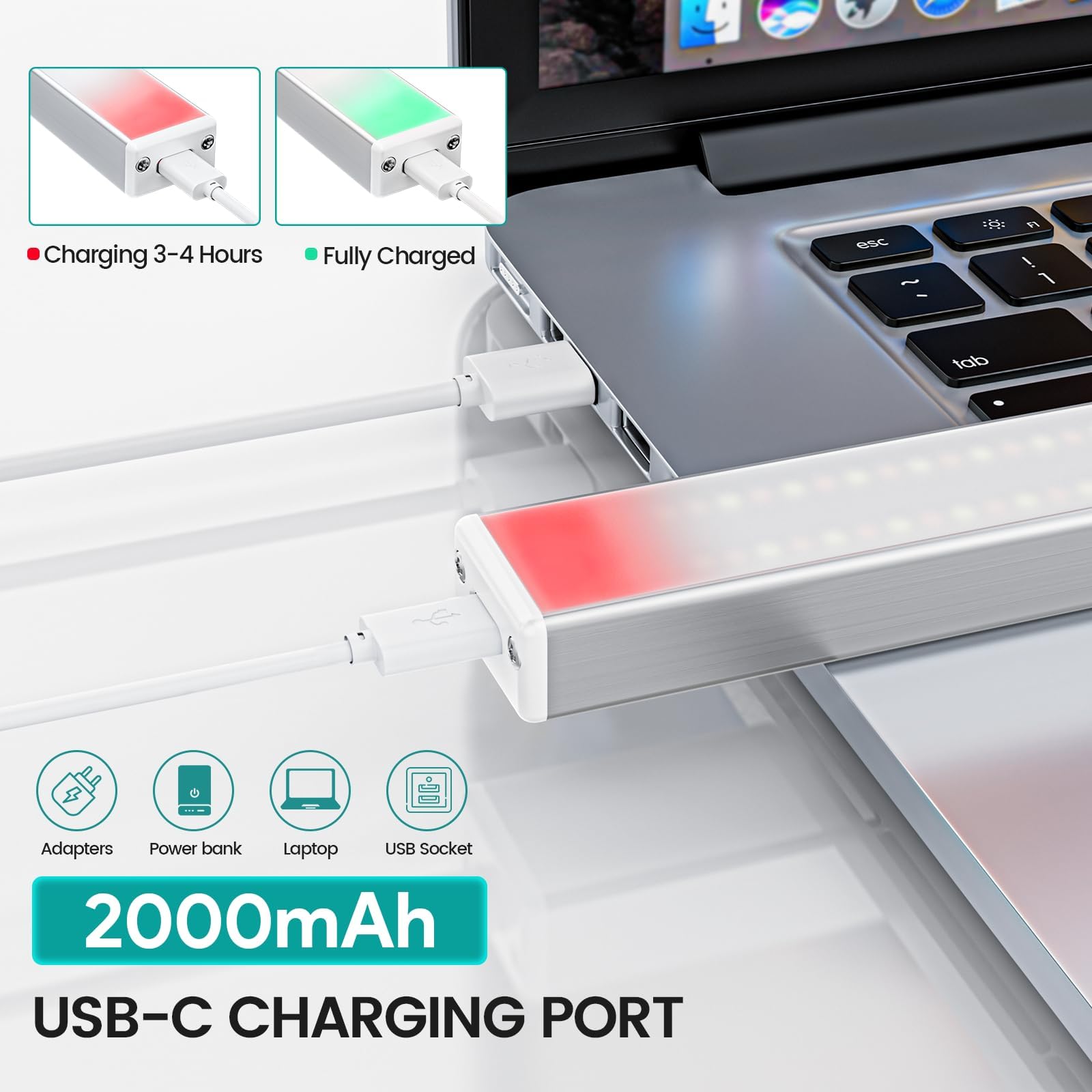 2 Luci LED Armadio Con Sensore Movimento - 30cm, 88 LED, 4 Modalità, USB Ricaricabile, Magnetica, Per Cucina, Corridoio, Garage - Foto 6