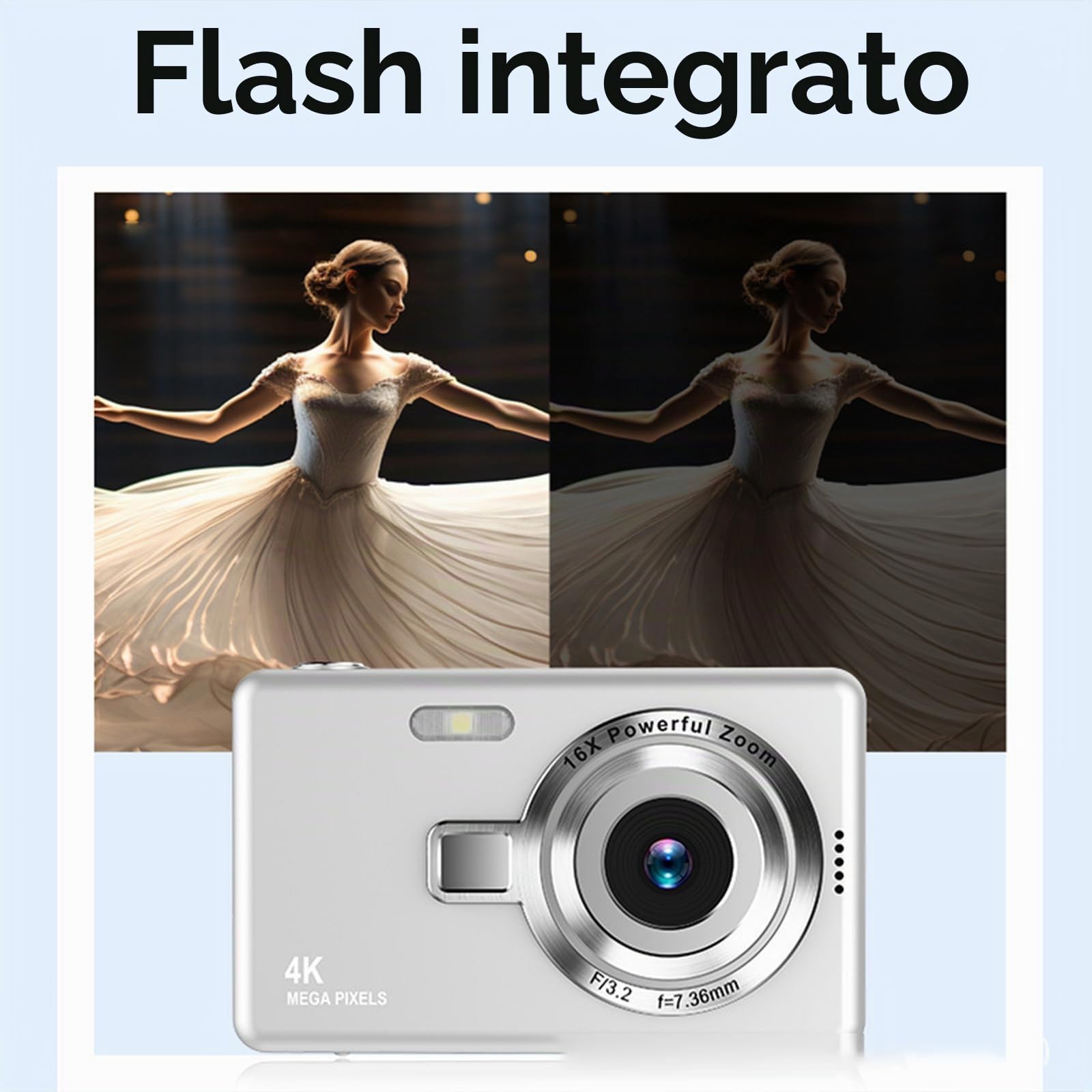 Fotocamera Digitale 4K 96MP 1080P Compatta Portabile, Fotocamera 2.4 Pollici con Zoom Digitale 16X, Autofocus, Anti-Shake, Fotocamera per Vlogging per Bambini, Regalo di Compleanno per Ragazzi e