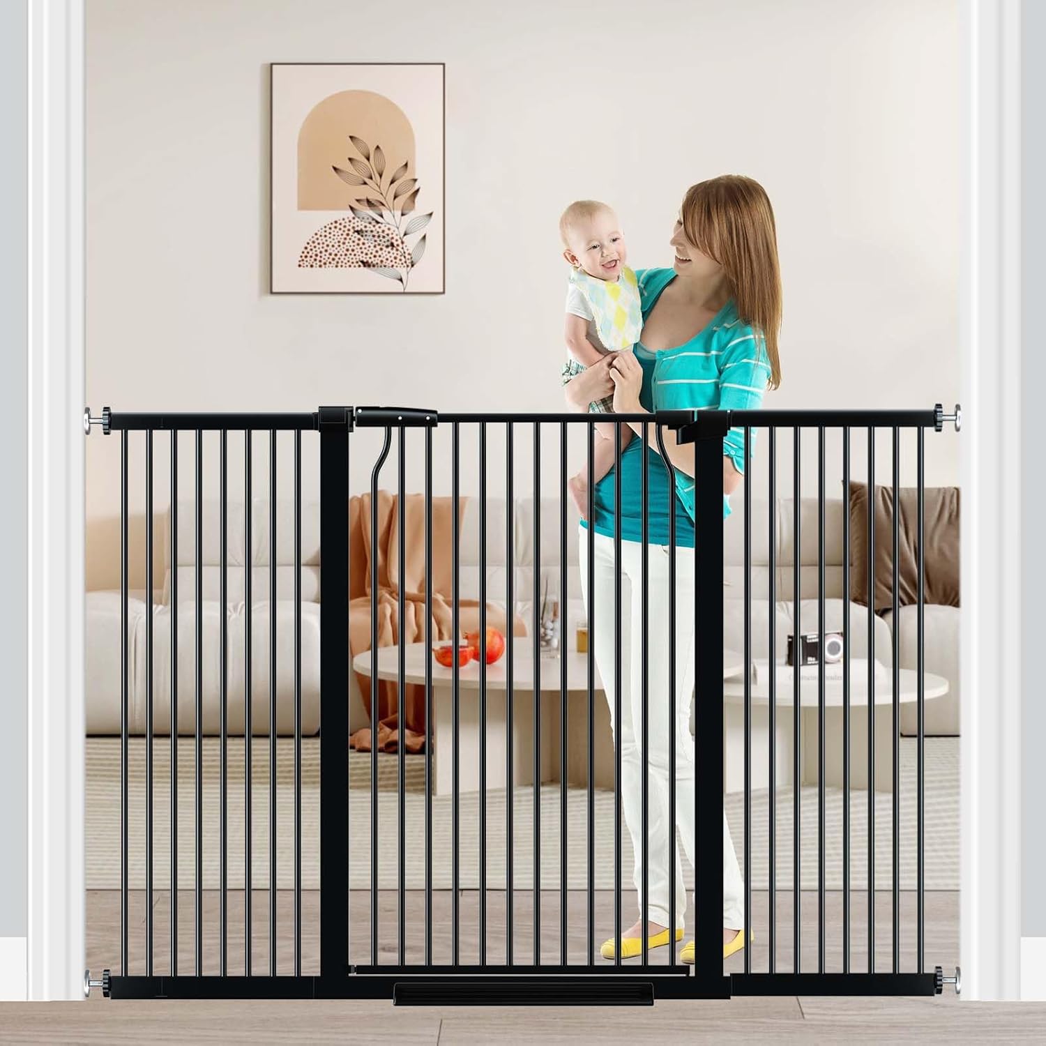 Fairy Baby 40.5" Extra Tall Baby Gate Pressure Mounted, 60.3"-65.7" Extra Wide Dog Gate Indoor for The House Doorway, Metal Safety Child Gate for Kids, Auto Close Swing Pet Gate for Stairs, Black