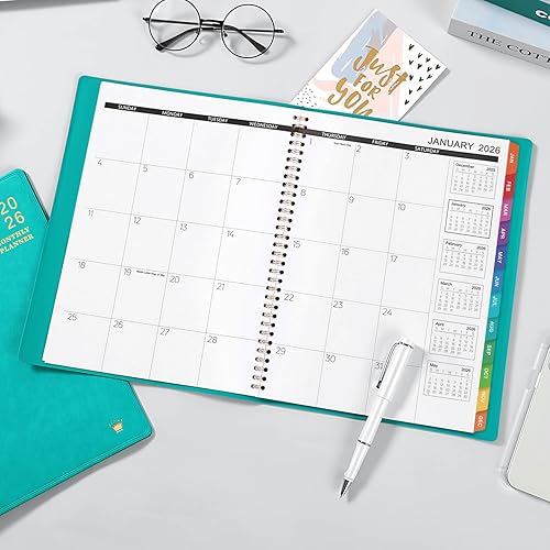 Miniatura 7 de Planificador mensual 2026 - enero 2026 - diciembre 2026, calendarioplanificador de 12 meses con piel sintética, 8.86 x 11.4 pulgadas, 15 páginas de