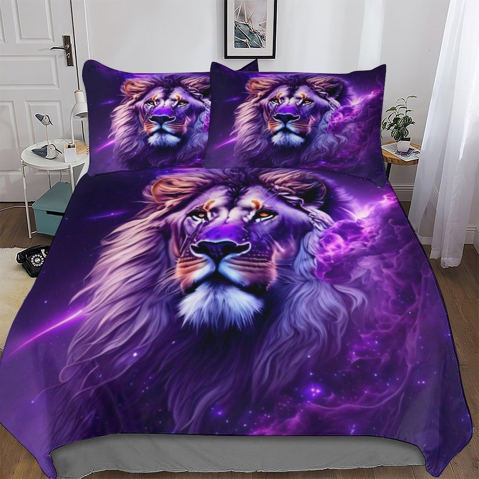 Pazzk Boys Lion-4 Lion Duvet Cover Set Microfibre Soft Quilt Covers 2 Pieces Hotel Quality Bedding Comforter Cover With Pillowcase For Girls And Teenagers Double (200X200cm)