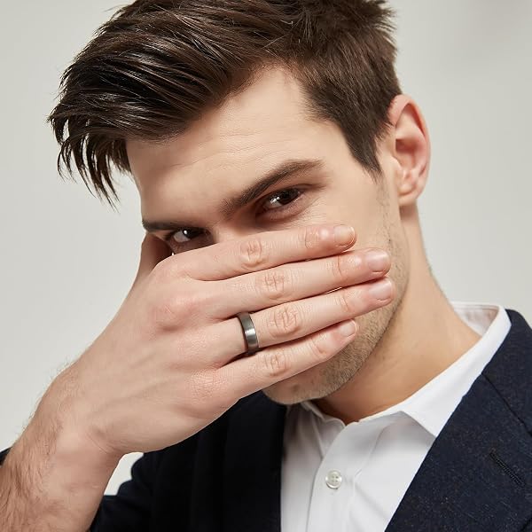 6mm 8mm Damen Herren Wolfram Ring Ehering Hochzeitsband Trauringe Pinsel Silber mit Schwarz Blau - 5