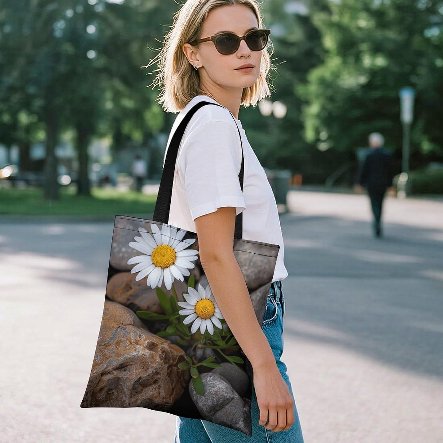Daisies And Rocks Tote Bag Large Treat Bags for Women Men image 2