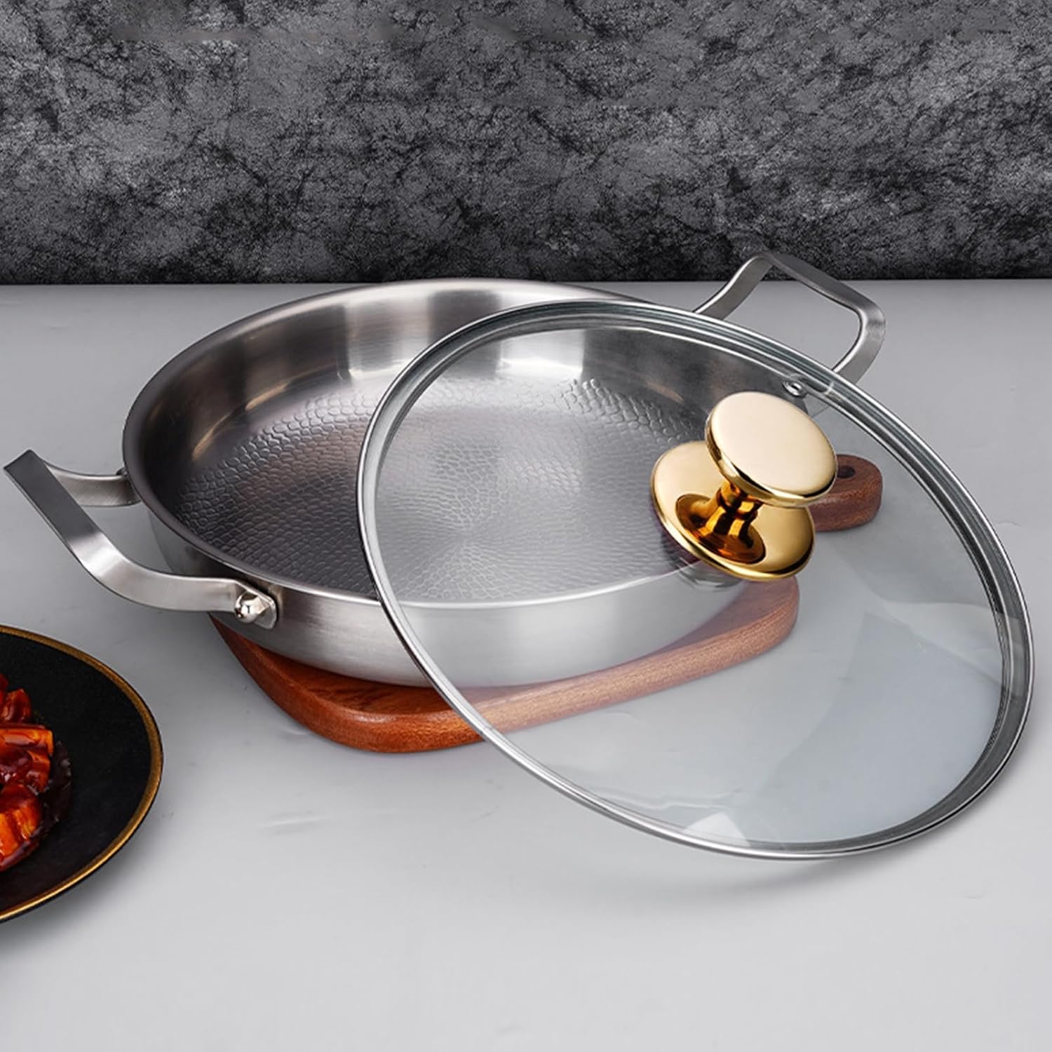 Titanium Pans for Cooking, Upgrade Double Handle Non Stick Titanium Hammered Pan, Ultra-Durable, Scratch-Resistant, Even Heating Skillet, Induction & Oven-Safe, Dishwasher Safe, PFOA Free Cook