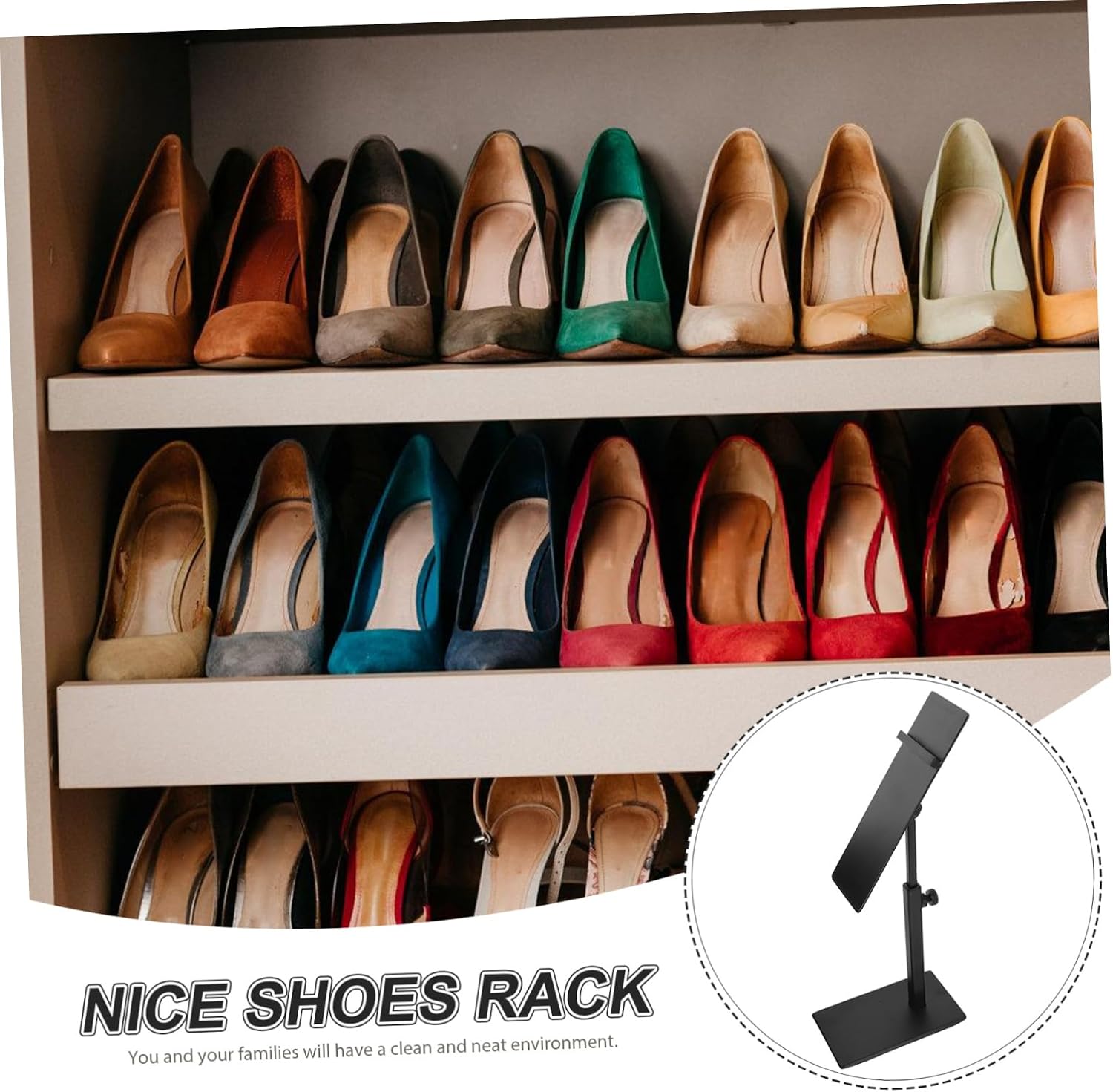 Ipetboom Stainless Steel Shoes Storage Stand Adjustable Height Black | Portable Home Organizer Rack, High Heel Display Bracket, 140 by 50mm Size, Black Finish