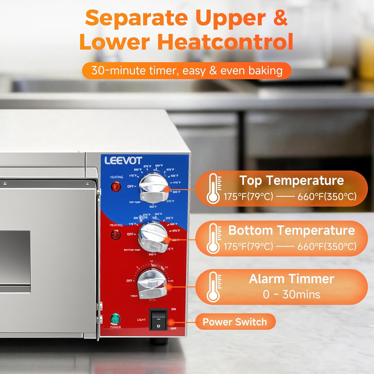 16" Single-Deck Commercial Pizza Oven | 1800W Countertop Electric Pizza Maker with Timer & Ceramic Stone | ETL Certified 120V for Restaurant, Food Truck, Home Kitchen