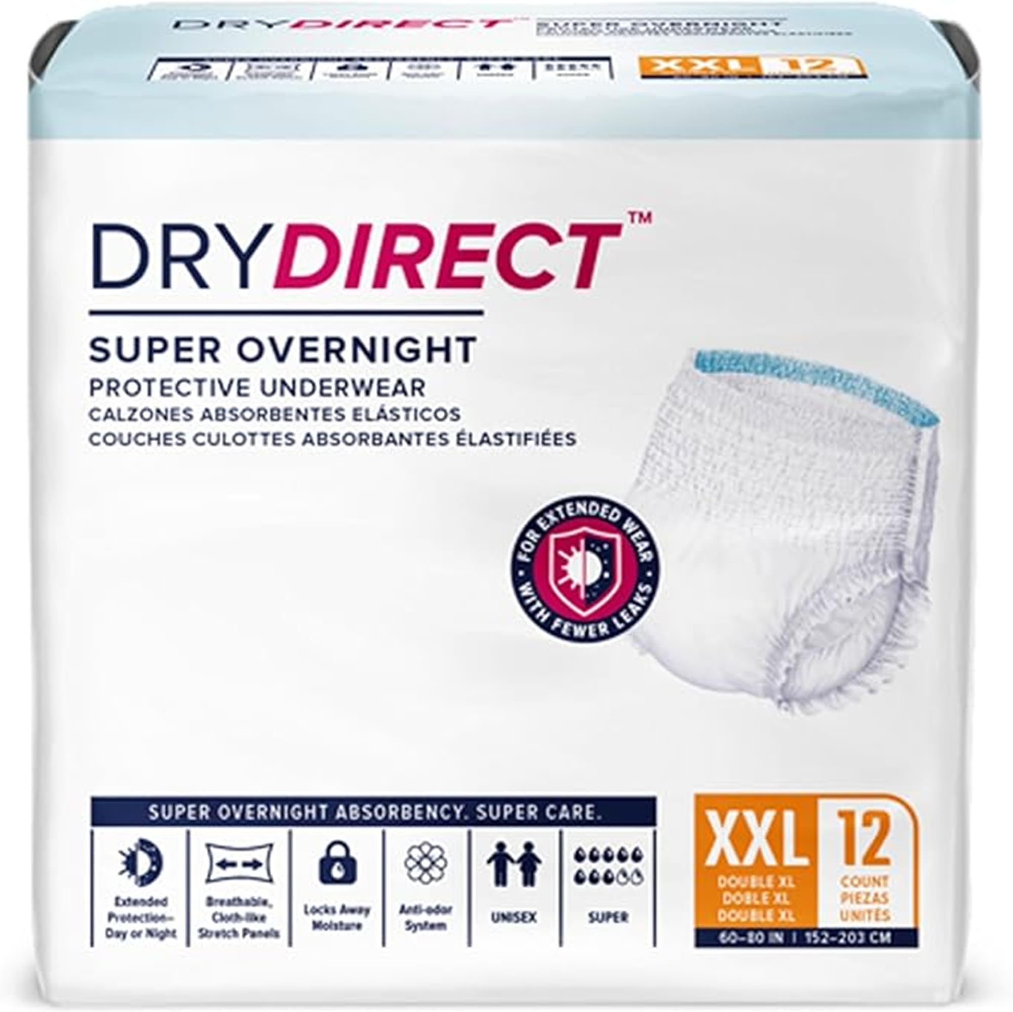 Super Overnight Underwear, Soft Cloth-Like Adult Diapers, Overnight Disposable Incontinence Protection - XX-Large (Pack of 12)