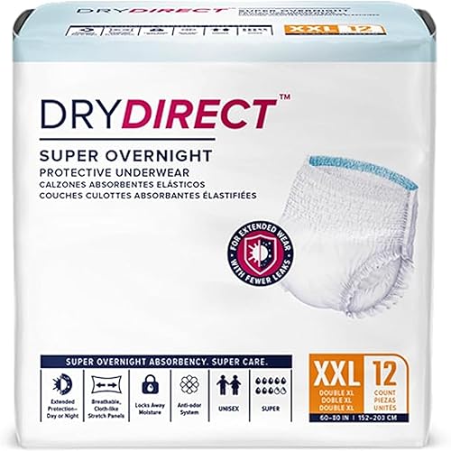 Dry Direct Super Ropa Interior Nocturna, Pañales para Adultos Tipo Tela Suave, Protección Nocturna Desechable contra Incontinencia - XX-Grande