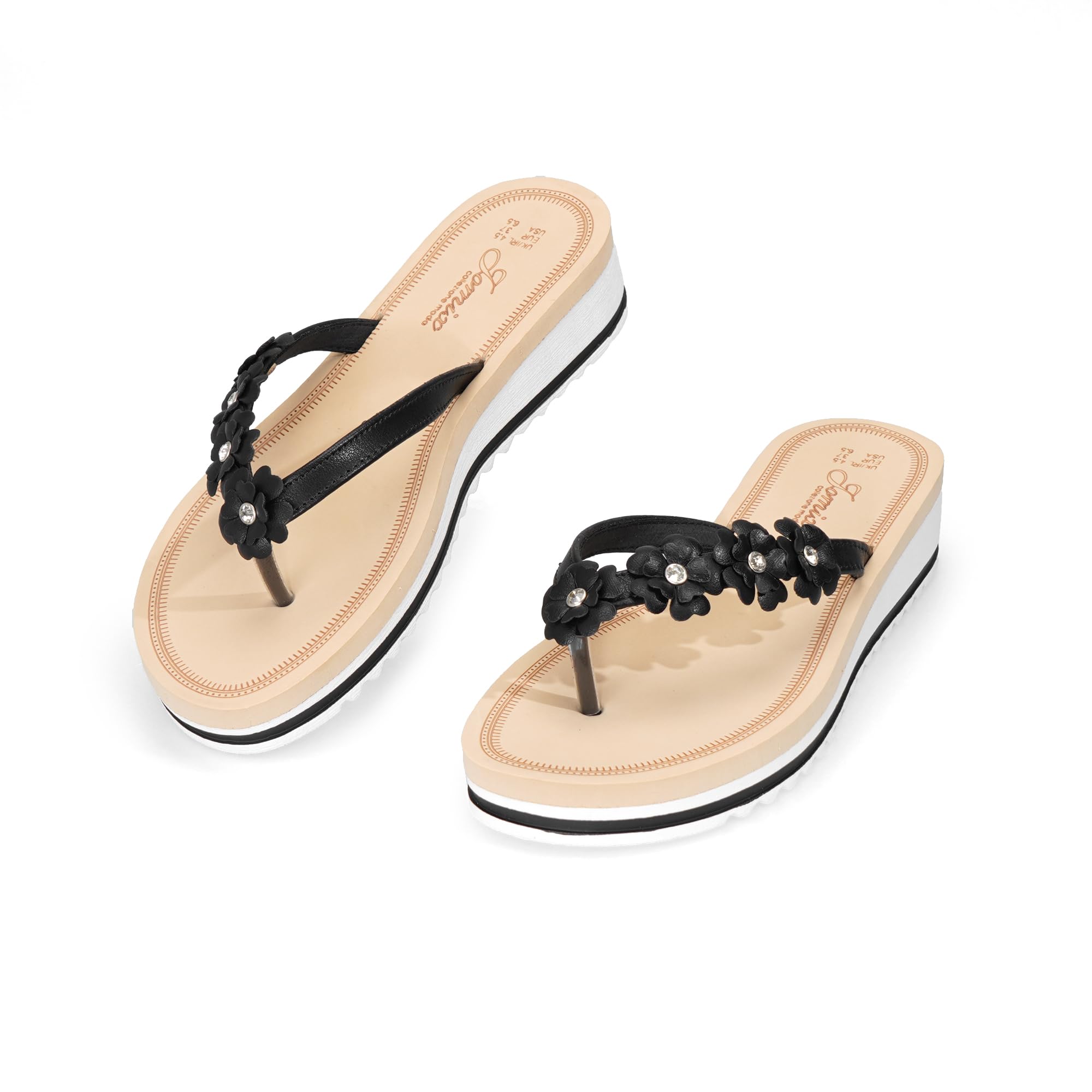 JOMIX Chanclas Mujer con Cuña Verano Sandalias de Piscina con Flores Calzado de Playa Elegante y Cómodo de Material Sintético Plataforma para Vacaciones y Casa
