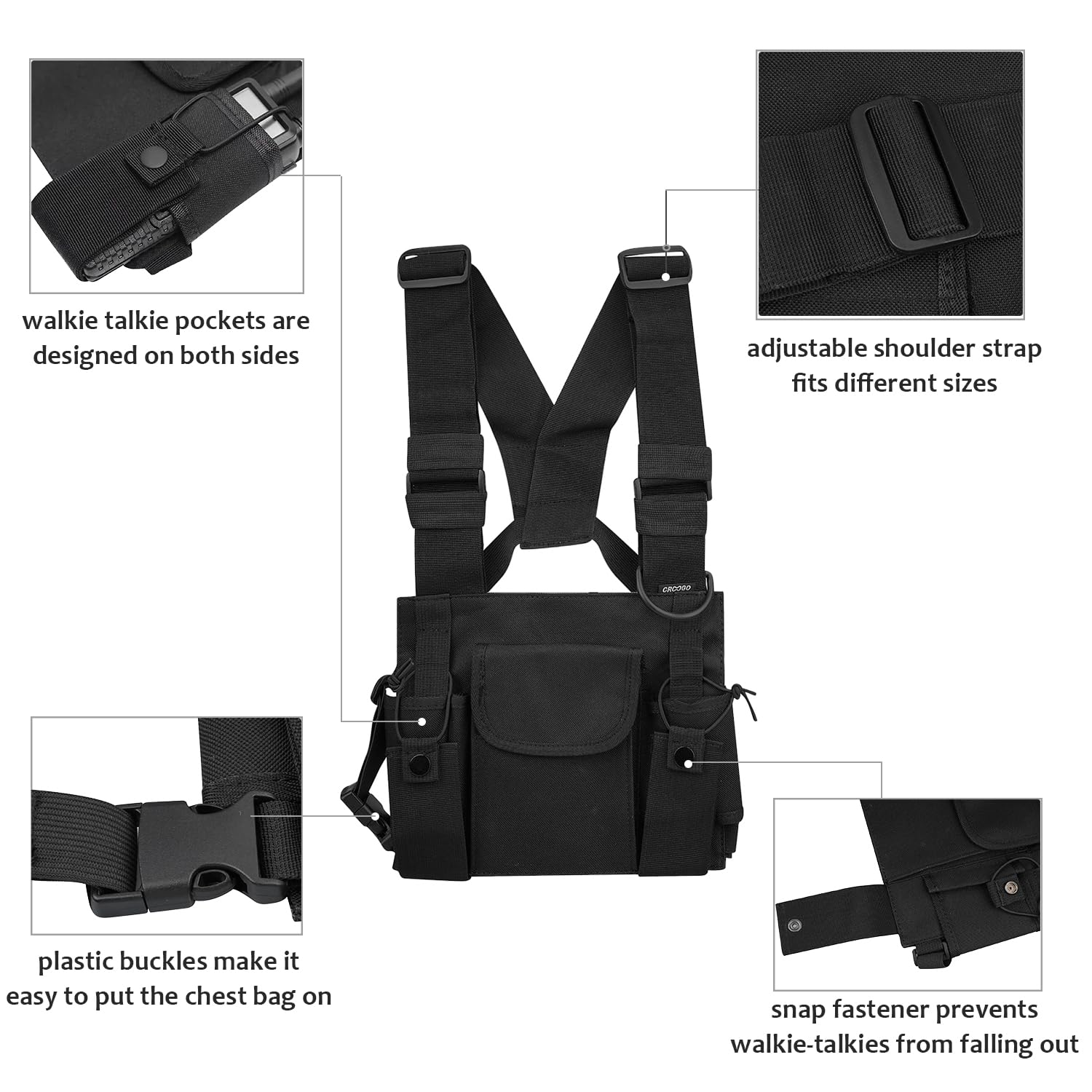 CLAPE Chest Rig Bag Regolabile Two Way Zaino Walkie Talkie Chest Pocket Harness Bags Pettorina Radio Borsa Hip Hop Streetwear